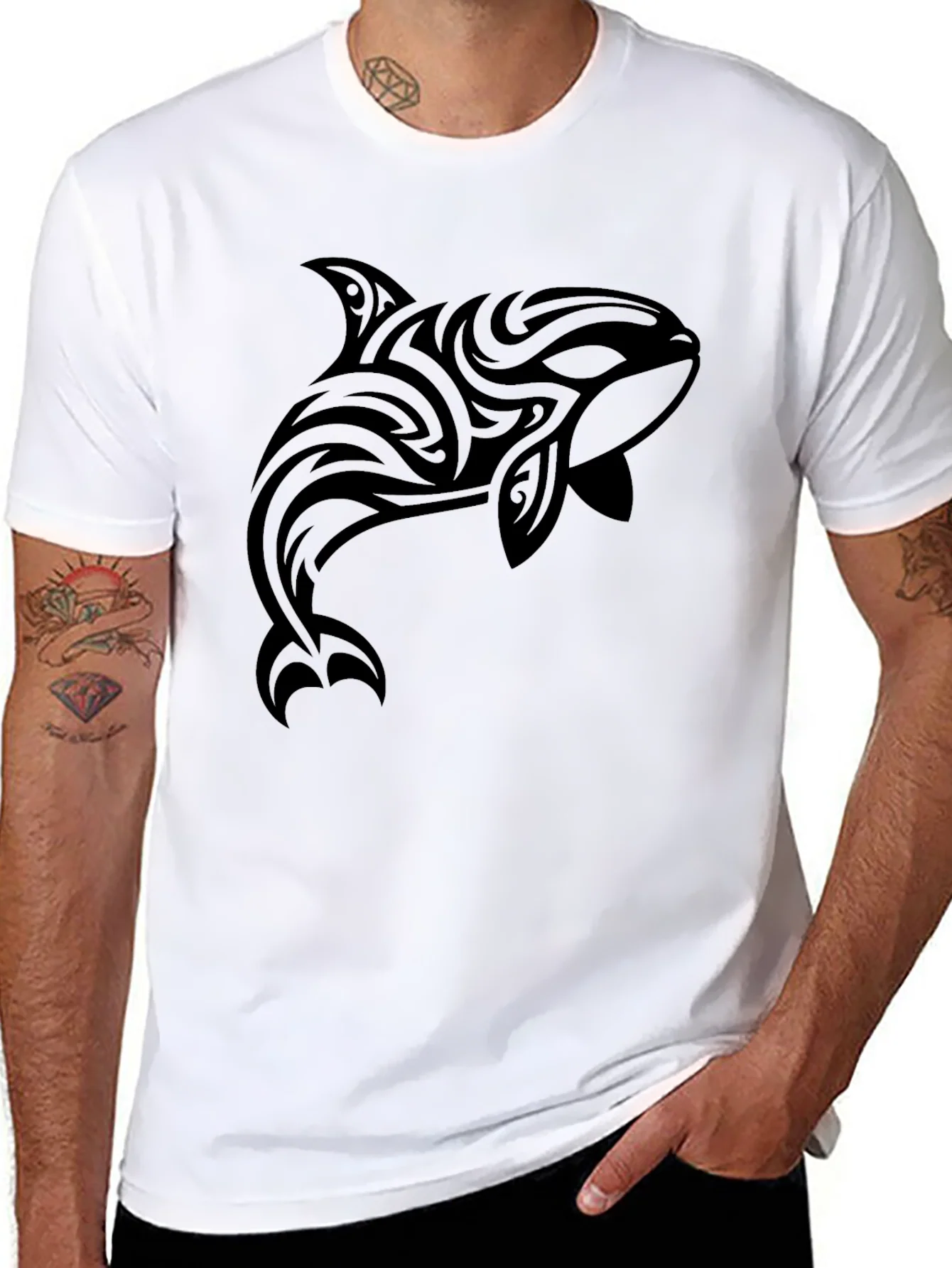 Tribal Orca Graphic Tee - Black Cotton T-Shirt