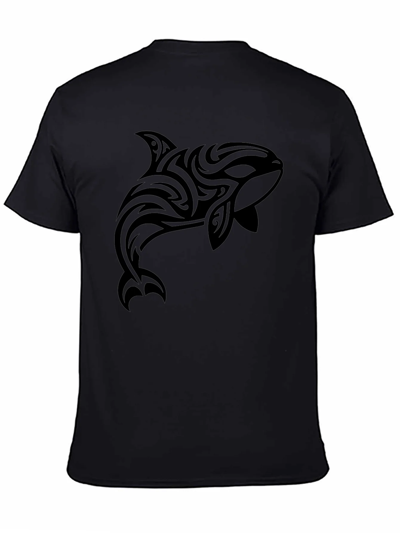 Tribal Orca Graphic Tee - Black Cotton T-Shirt