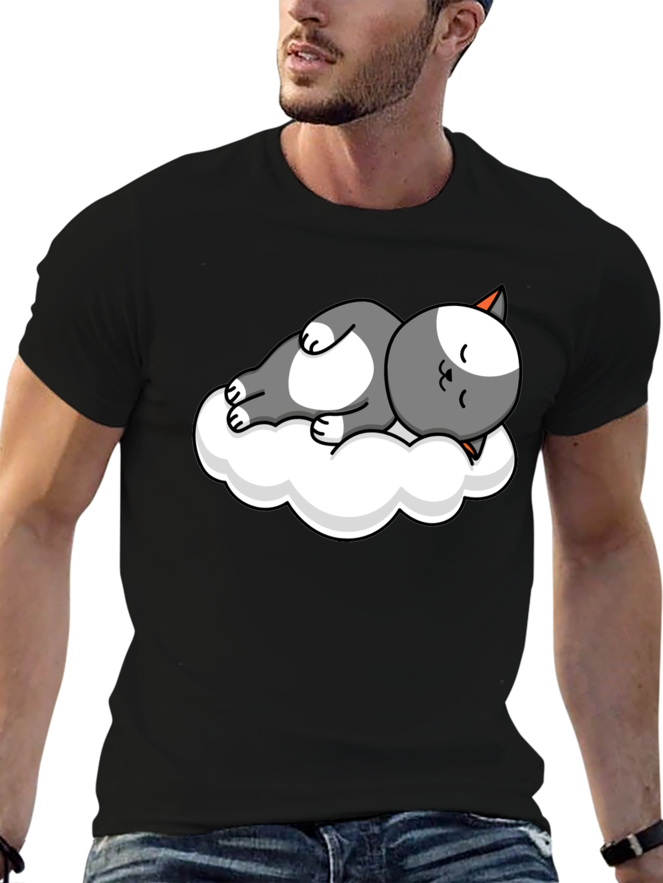 Cute Cat Cloud Nap T-Shirt - Soft Cotton Tee