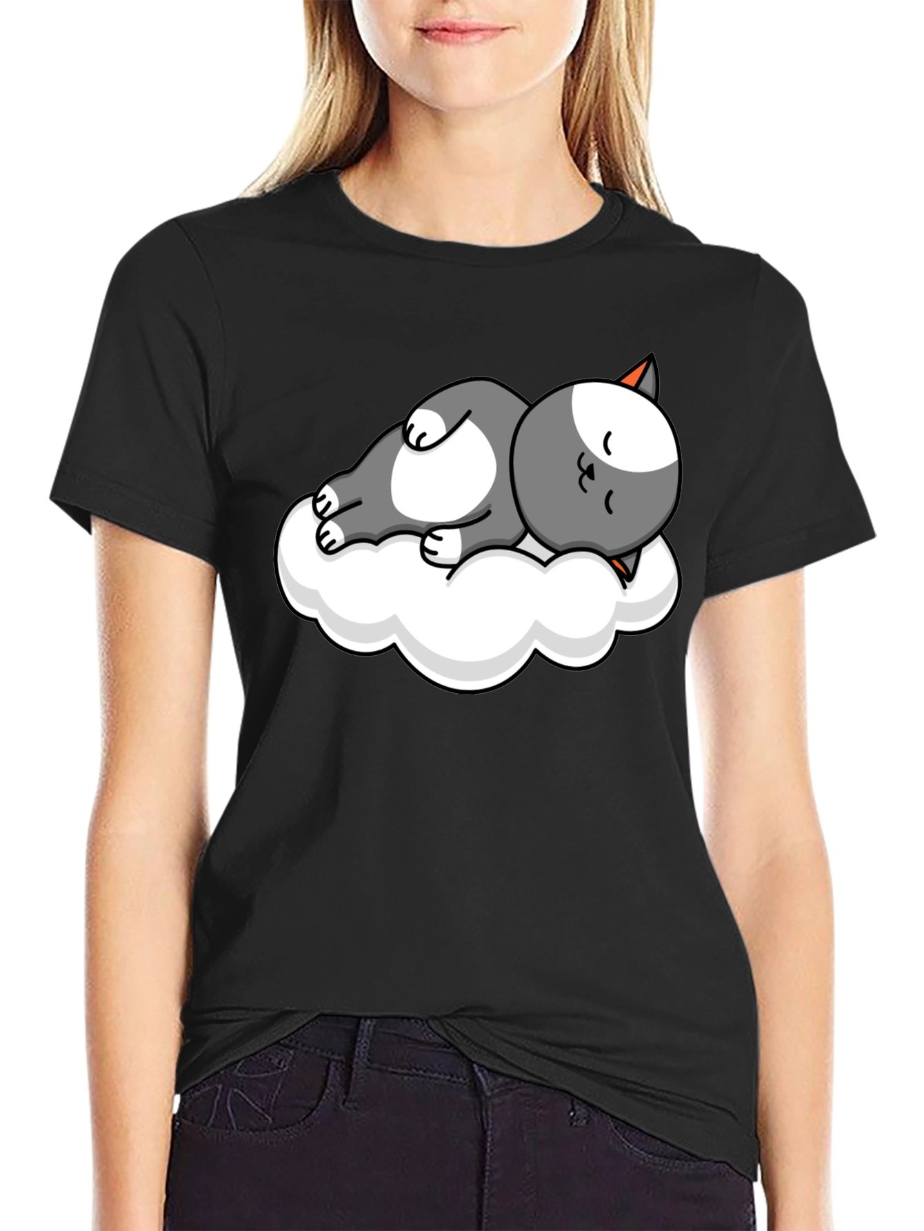 Cute Cat Cloud Nap T-Shirt - Soft Cotton Tee