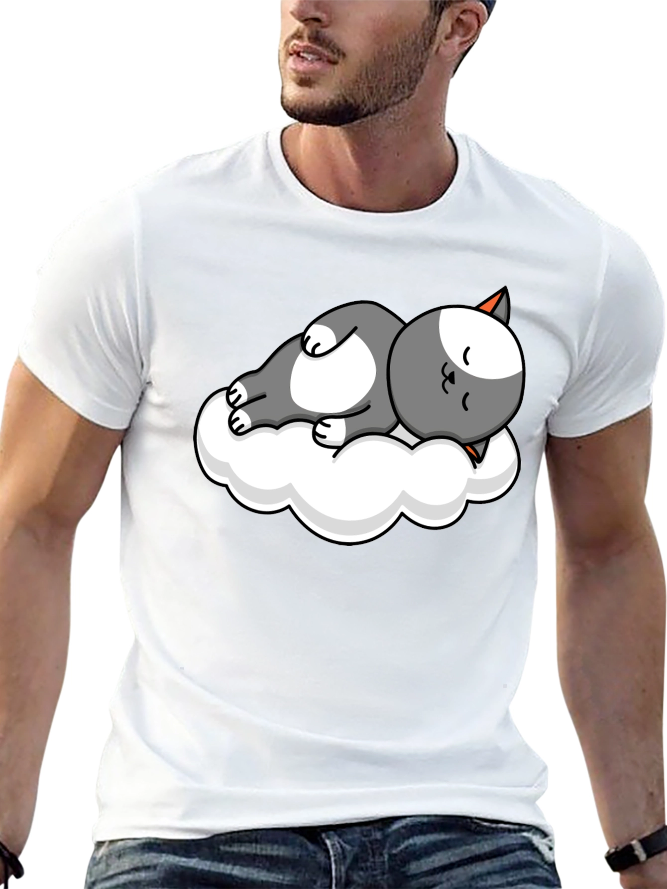 Cute Cat Cloud Nap T-Shirt - Soft Cotton Tee