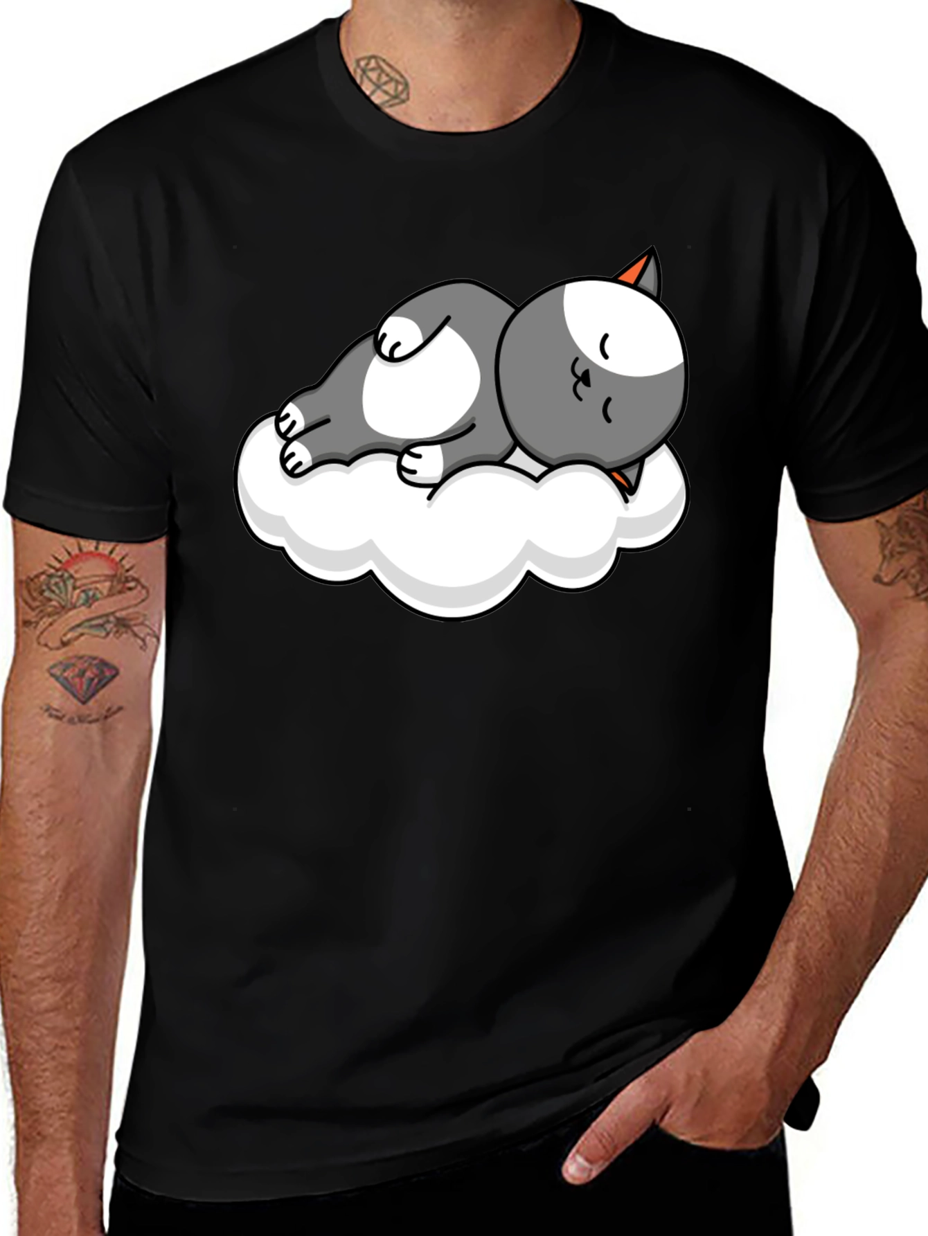 Cute Cat Cloud Nap T-Shirt - Soft Cotton Tee