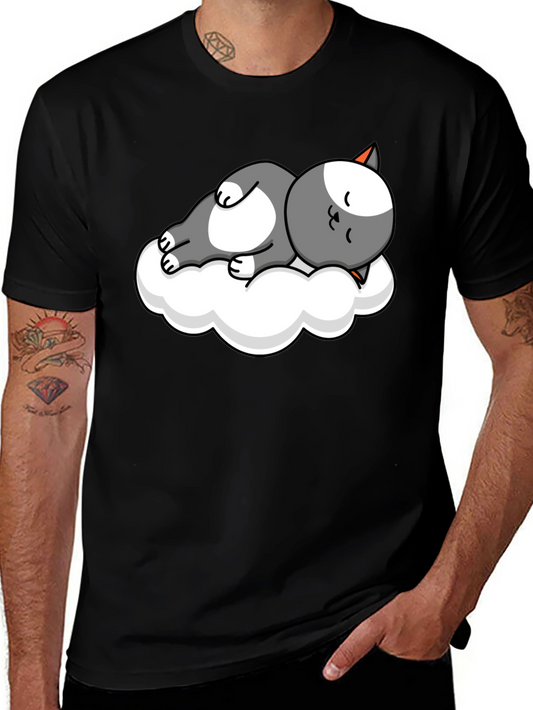 Cute Cat Cloud Nap T-Shirt - Soft Cotton Tee