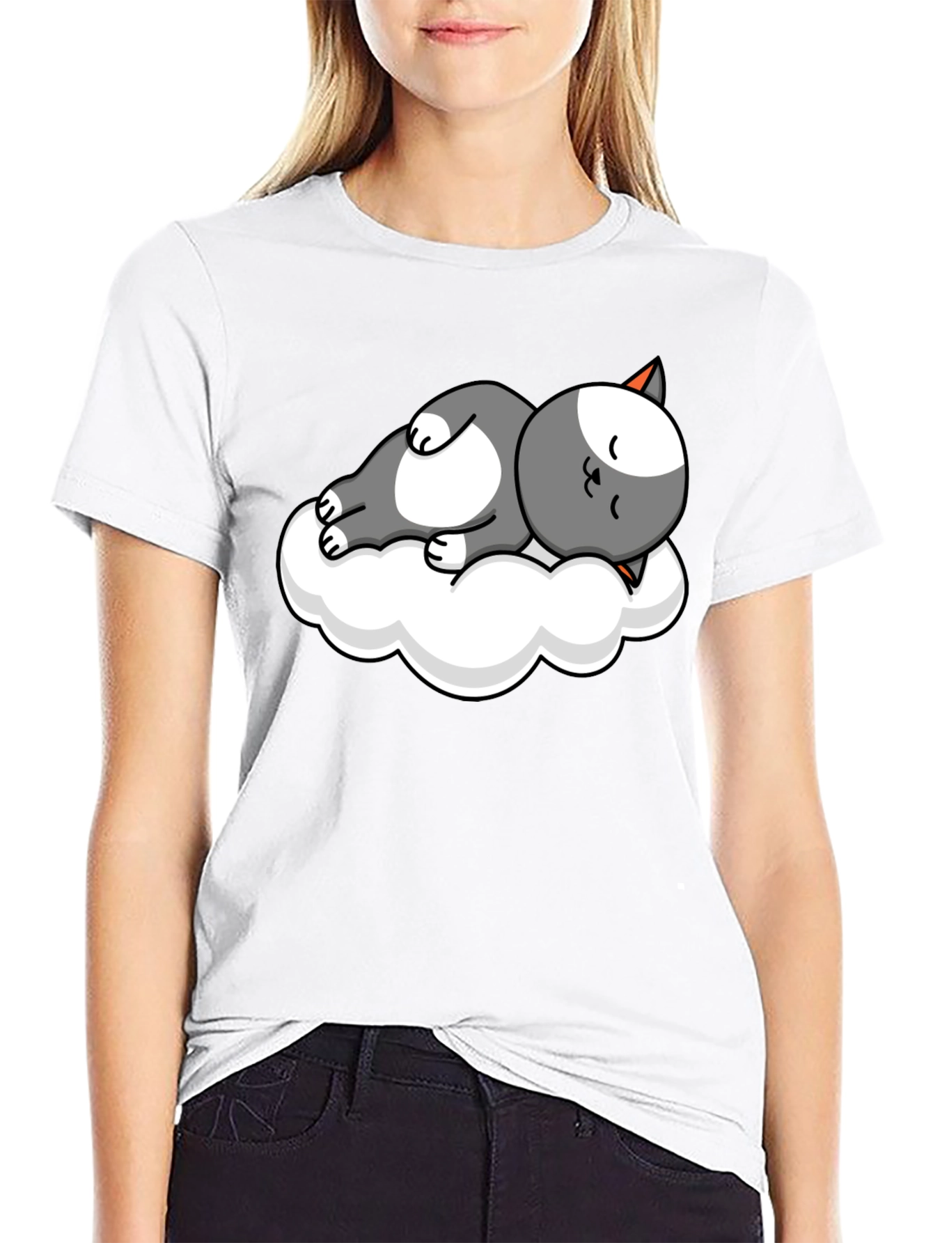 Cute Cat Cloud Nap T-Shirt - Soft Cotton Tee