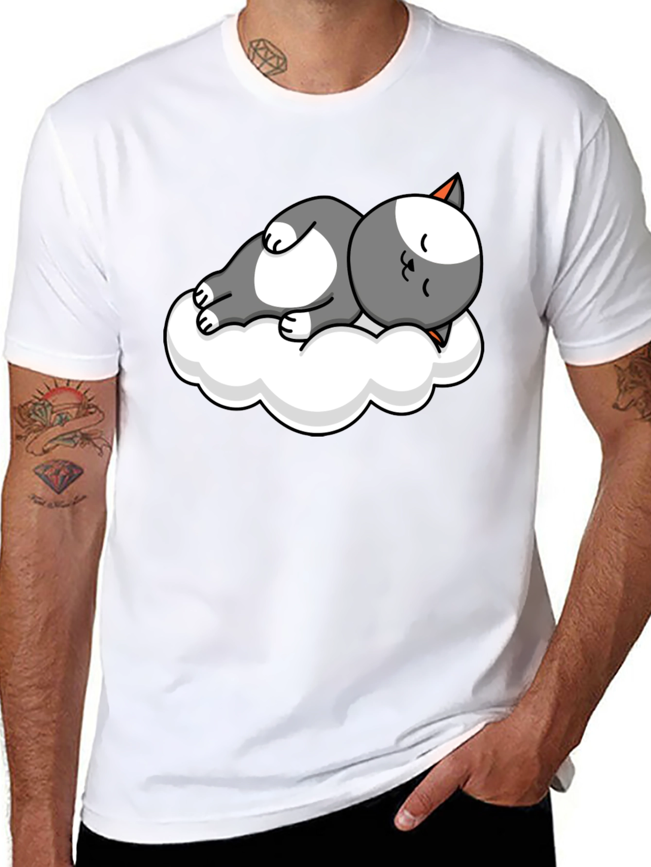Cute Cat Cloud Nap T-Shirt - Soft Cotton Tee