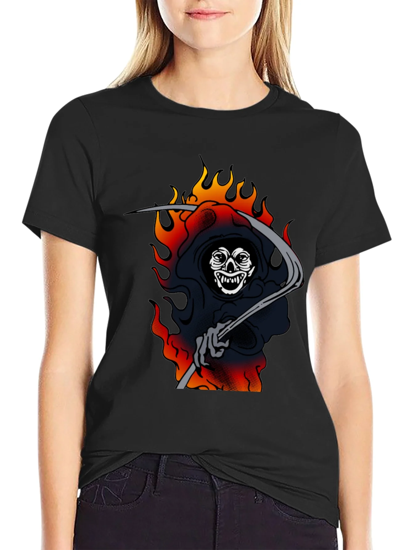 Grim Reaper Graphic Tee - Black Cotton T-Shirt