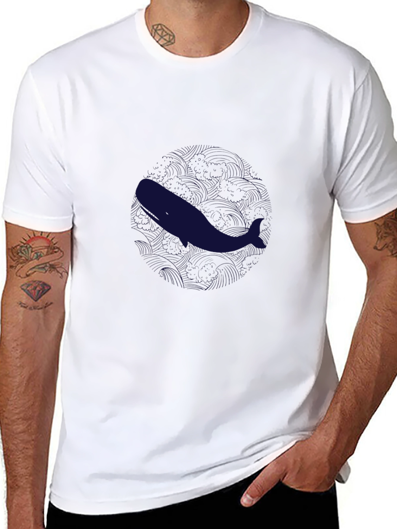 Whale Graphic Tee - Stylish Mens Black T-Shirt