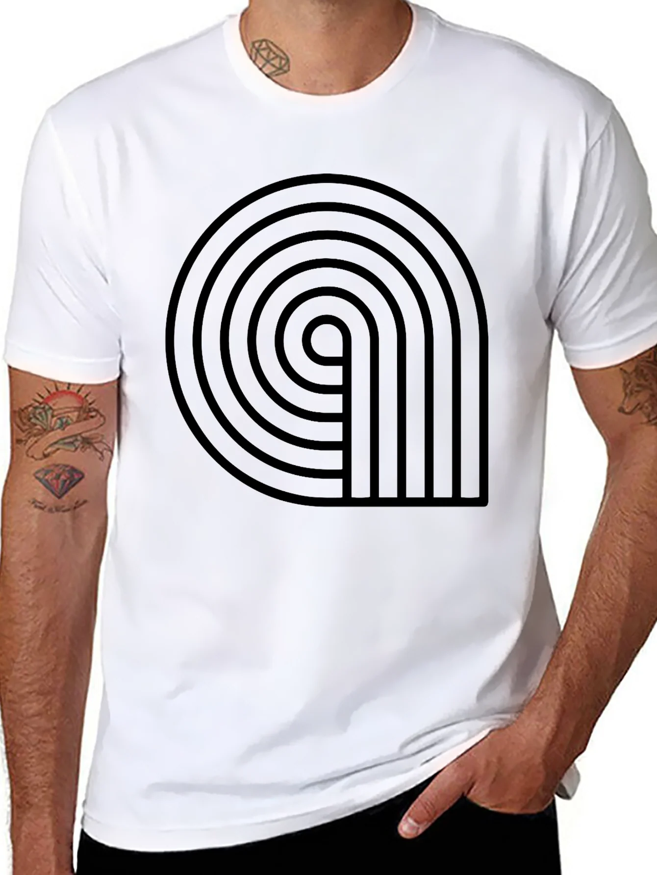 Retro Black Graphic Tee - Stylish Geometric Design