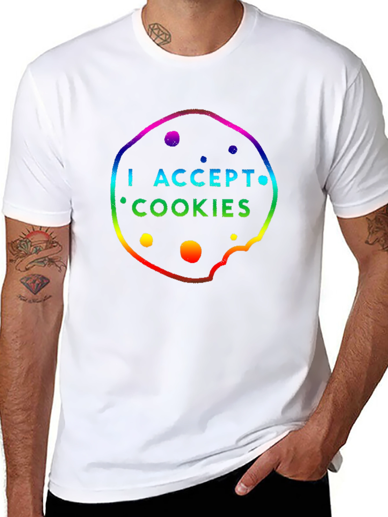 I Accept Cookies Rainbow T-Shirt Novelty Tech Geek Shirt