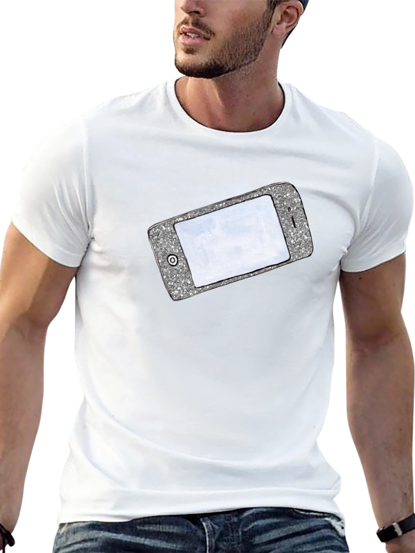 Glitter Phone Graphic T-Shirt - Stylish Novelty Tee