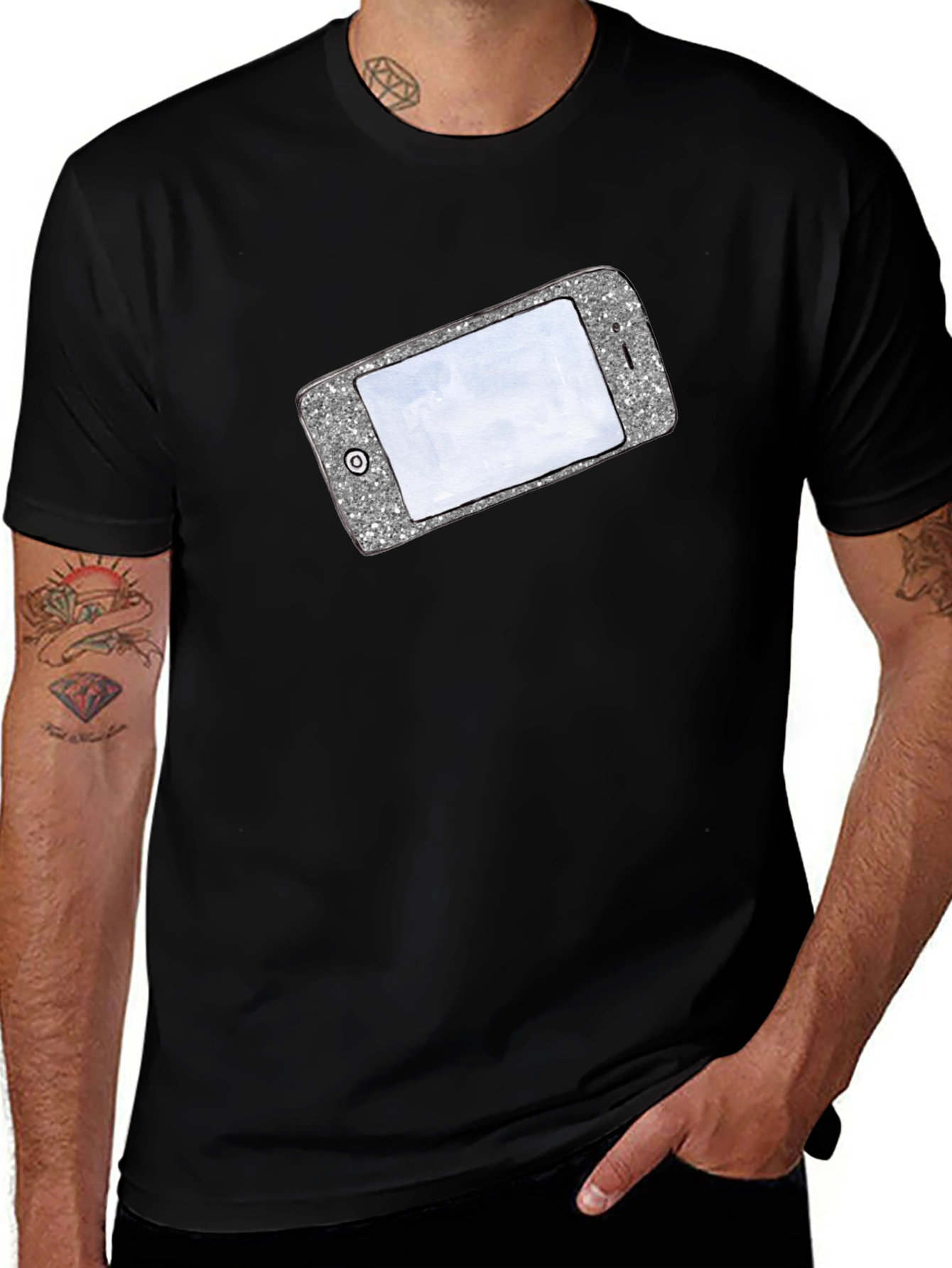 Glitter Phone Graphic T-Shirt - Stylish Novelty Tee