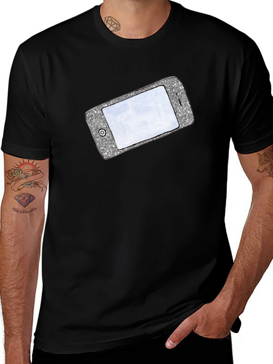 Glitter Phone Graphic T-Shirt - Stylish Novelty Tee