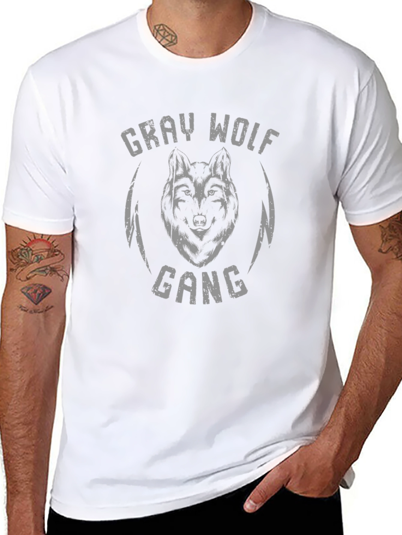 Gray Wolf Gang Graphic Print Black T-Shirt