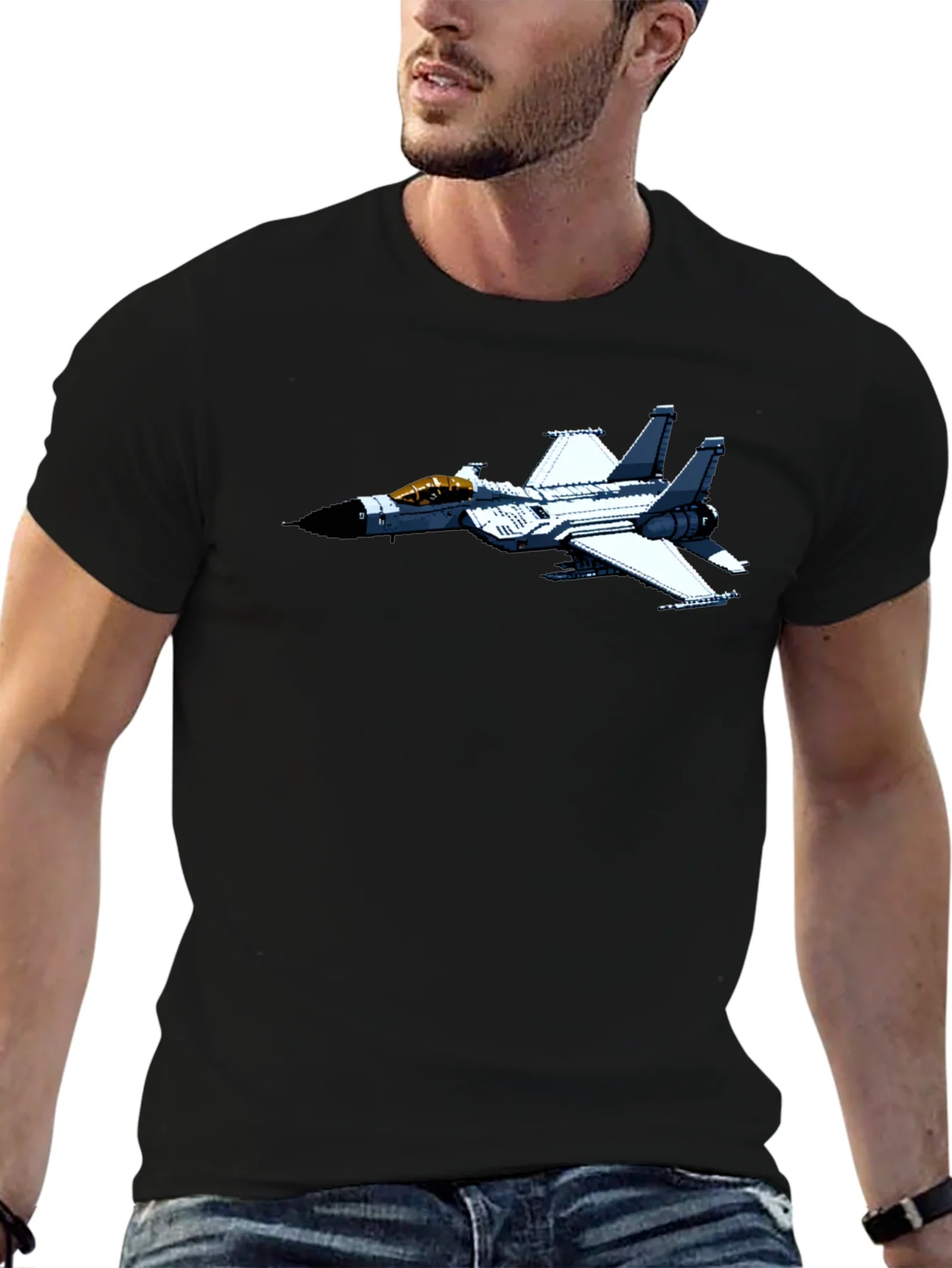 Jet Fighter Graphic Tee - Black Cotton Comfort