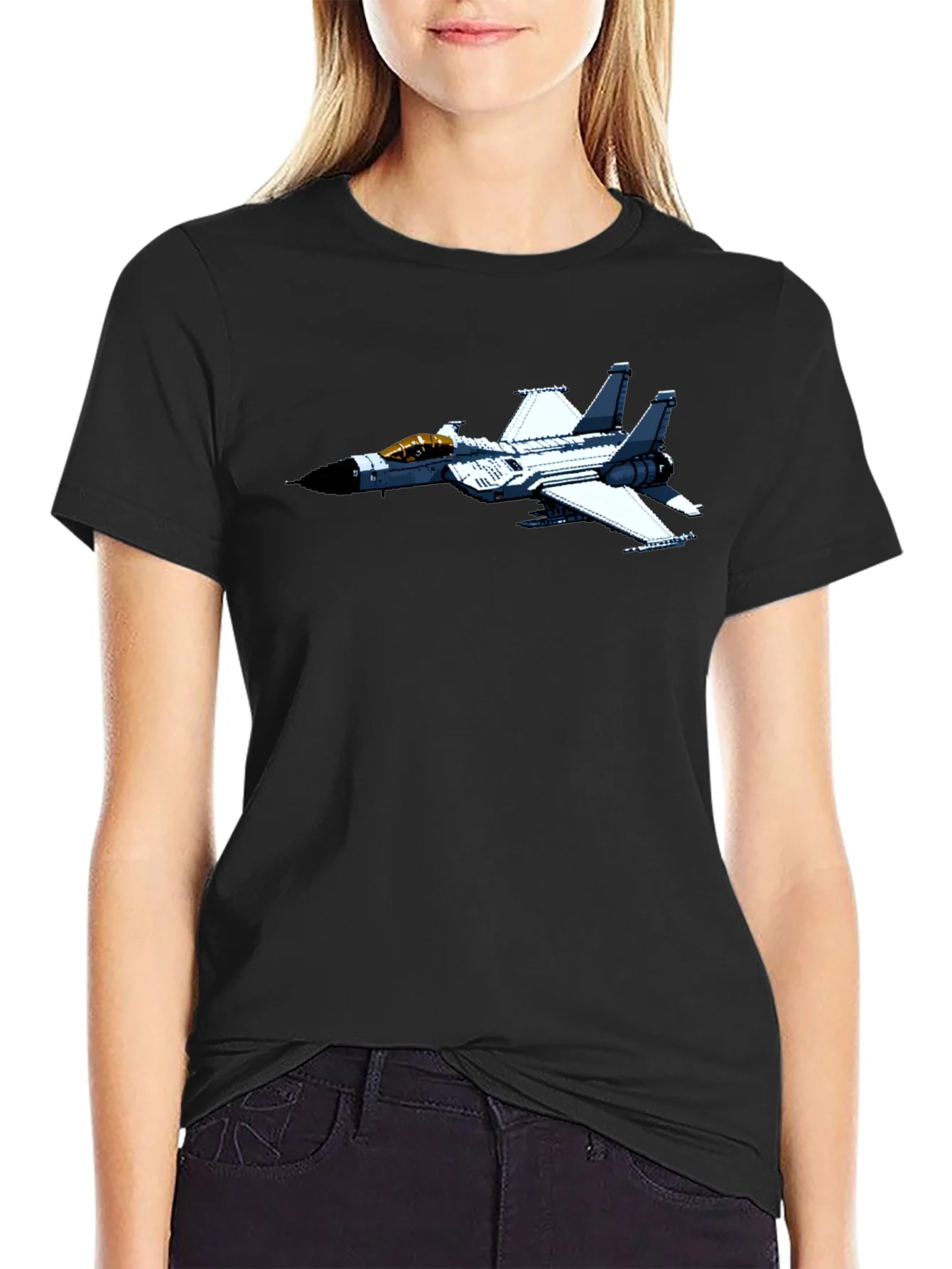 Jet Fighter Graphic Tee - Black Cotton Comfort
