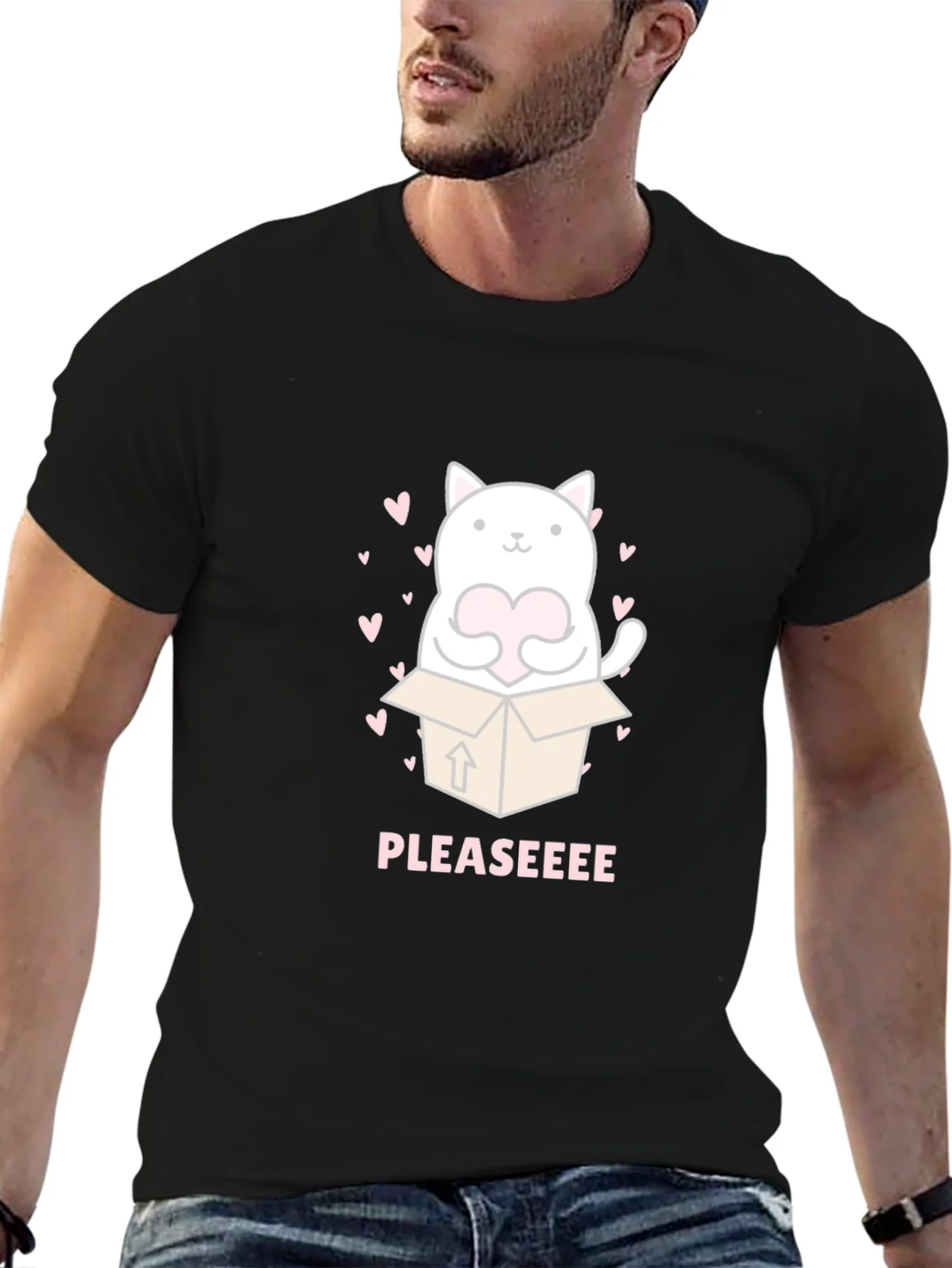 Cute Cat in Box Graphic Tee - Pleaseeee