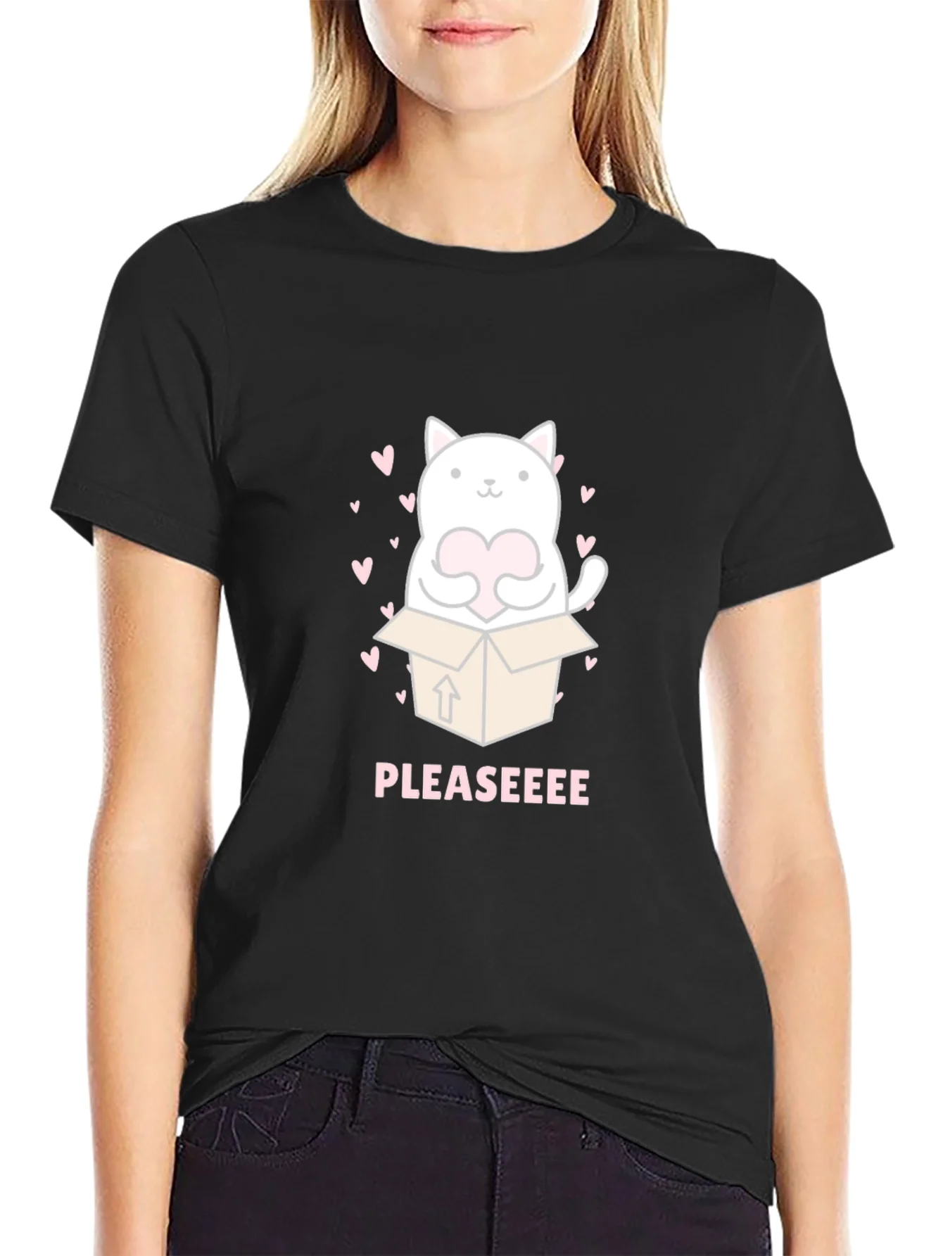Cute Cat in Box Graphic Tee - Pleaseeee
