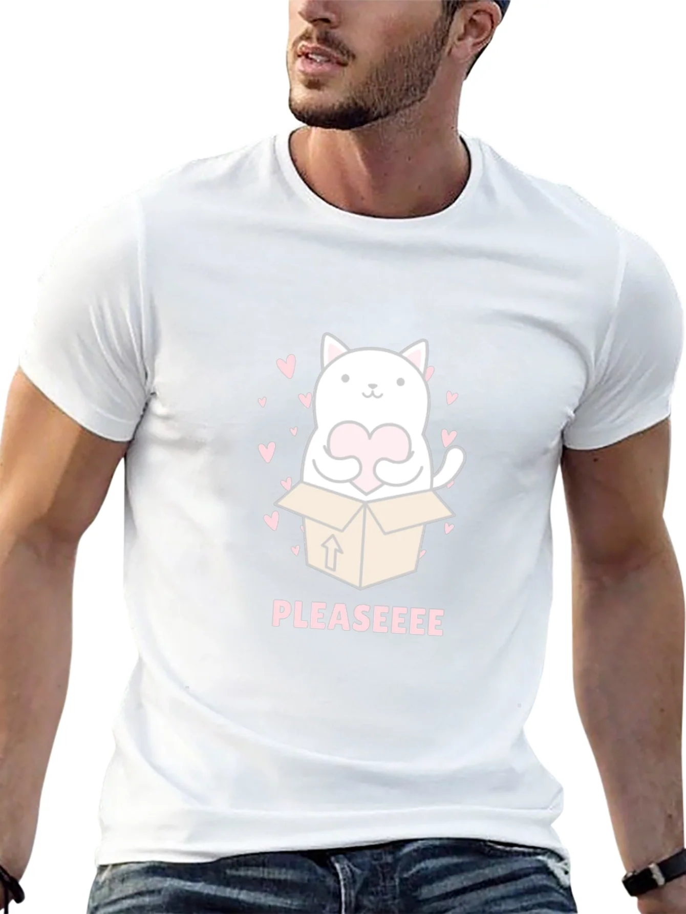 Cute Cat in Box Graphic Tee - Pleaseeee