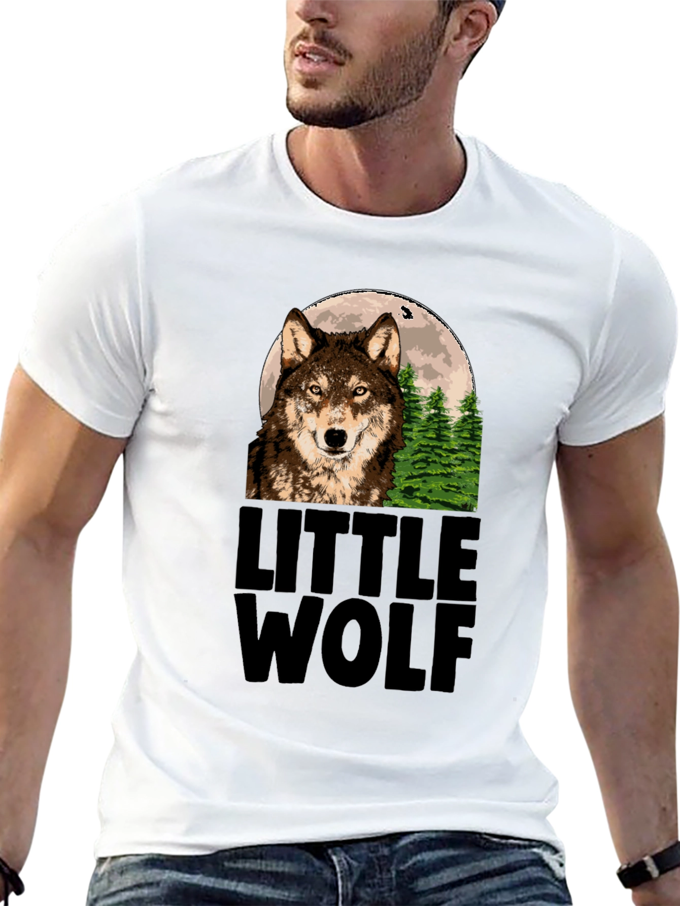 Little Wolf Graphic Print Tee - Mens Black T-Shirt