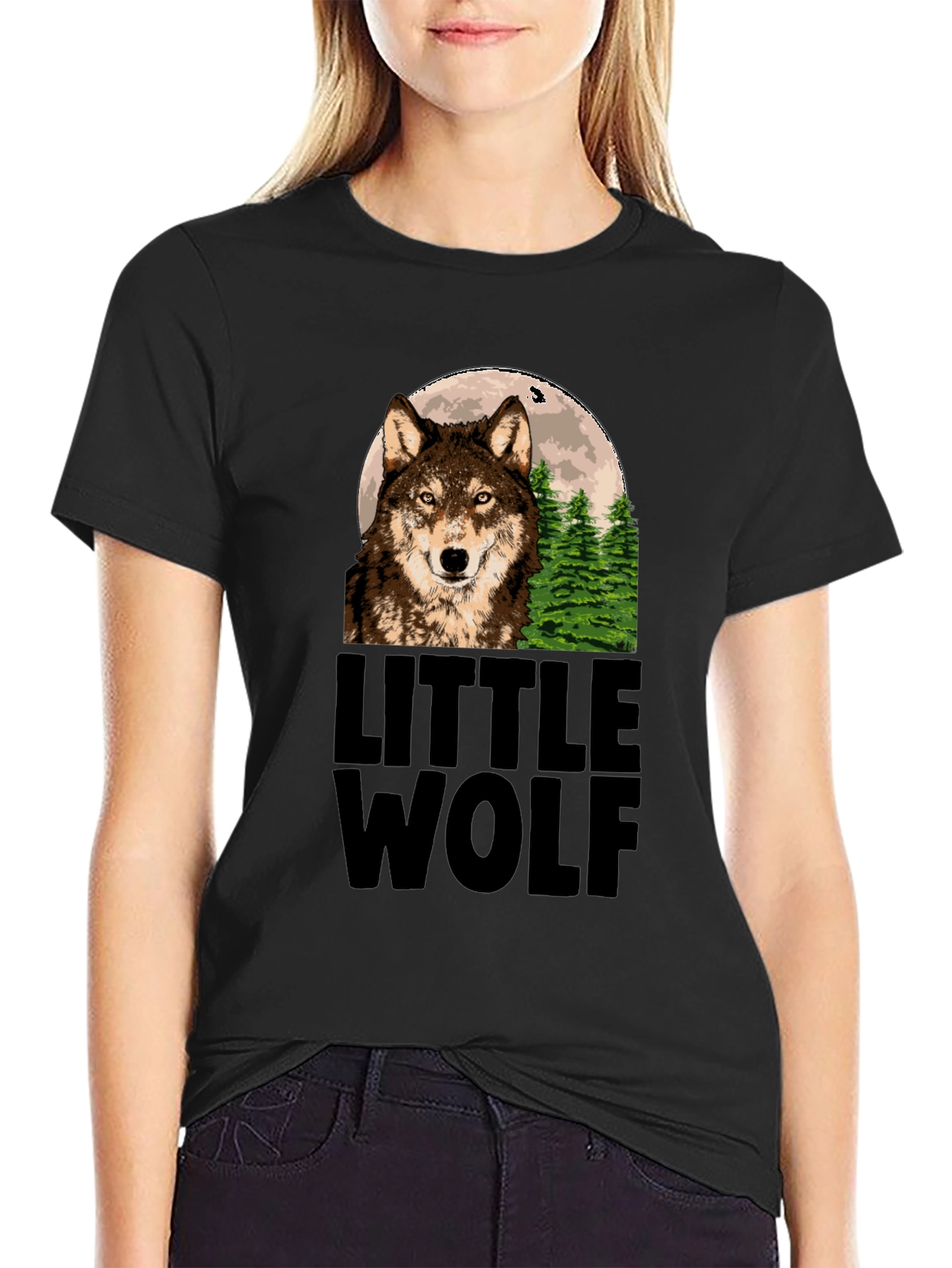 Little Wolf Graphic Print Tee - Mens Black T-Shirt