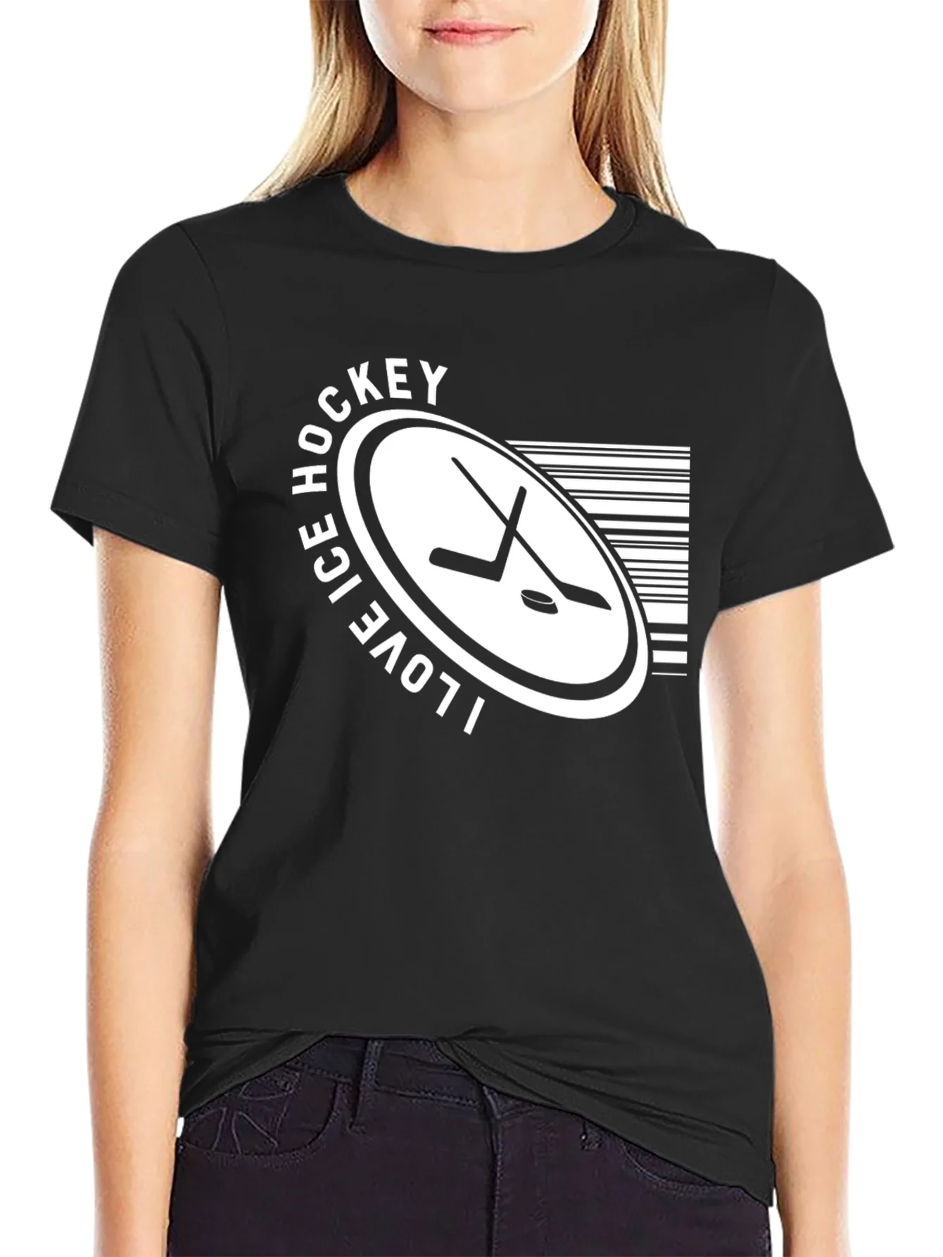 I Love Ice Hockey Black T-Shirt