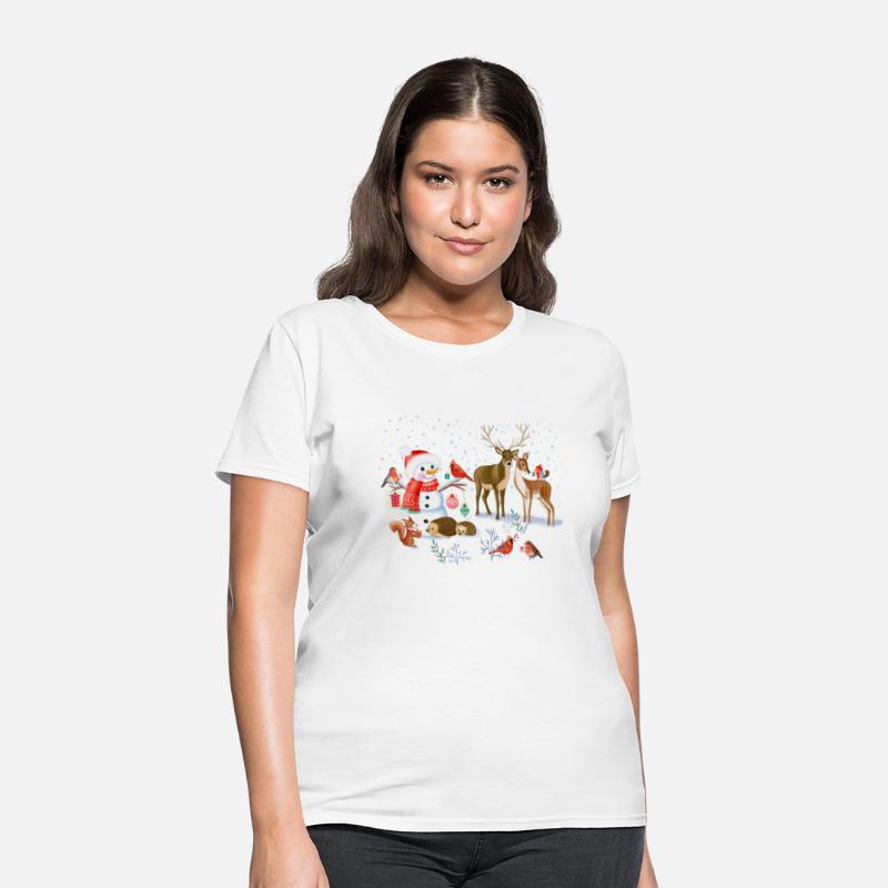 Winter fairytale with snowman and forest animals
