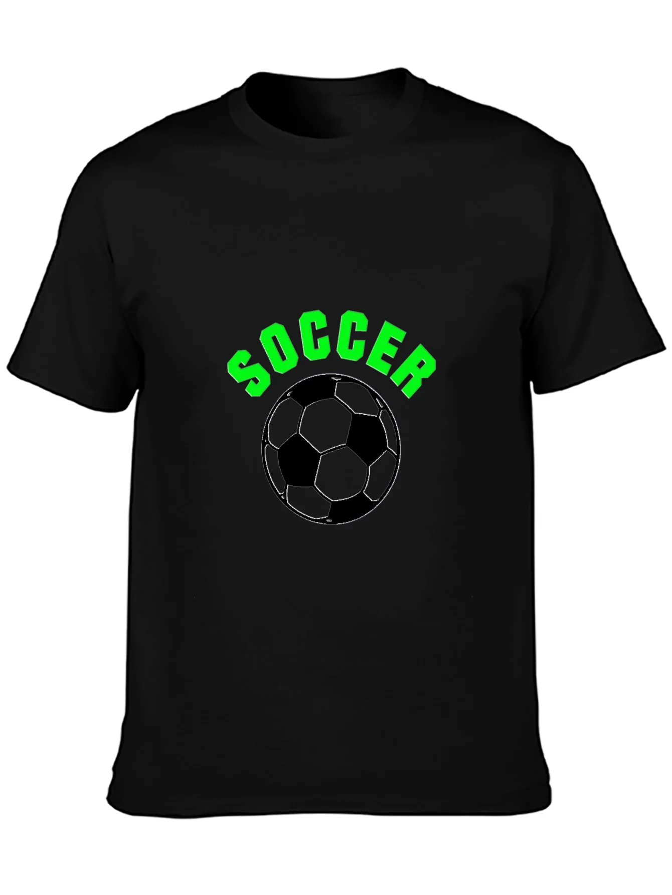 Soccer T-Shirt - Black with Green Text and Ball