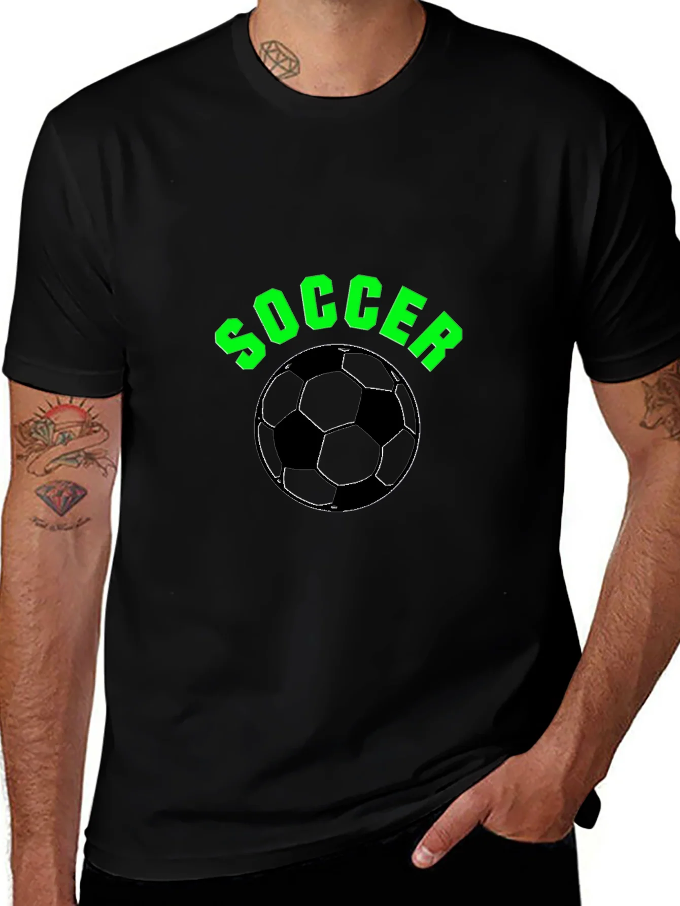 Soccer T-Shirt - Black with Green Text and Ball
