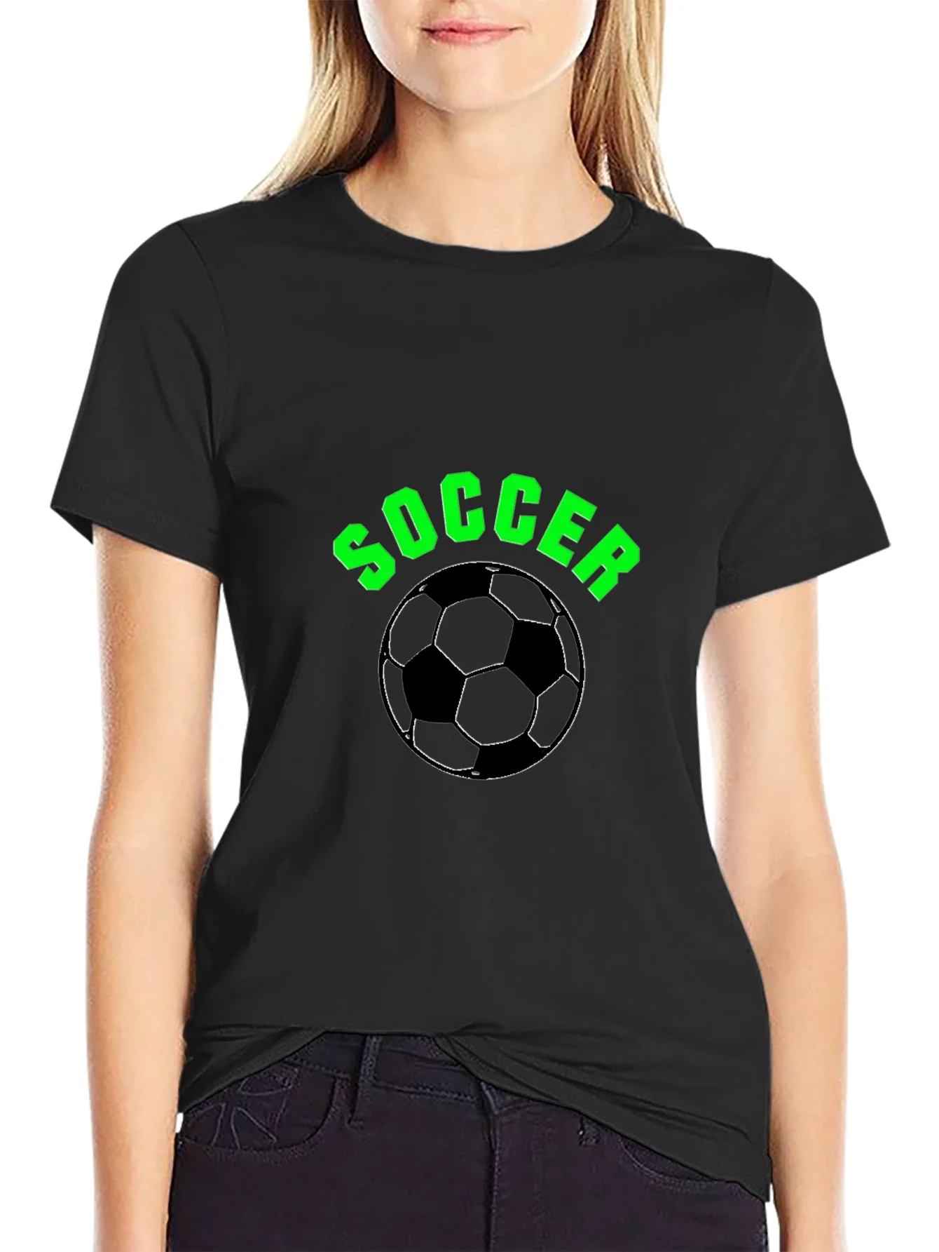 Soccer T-Shirt - Black with Green Text and Ball