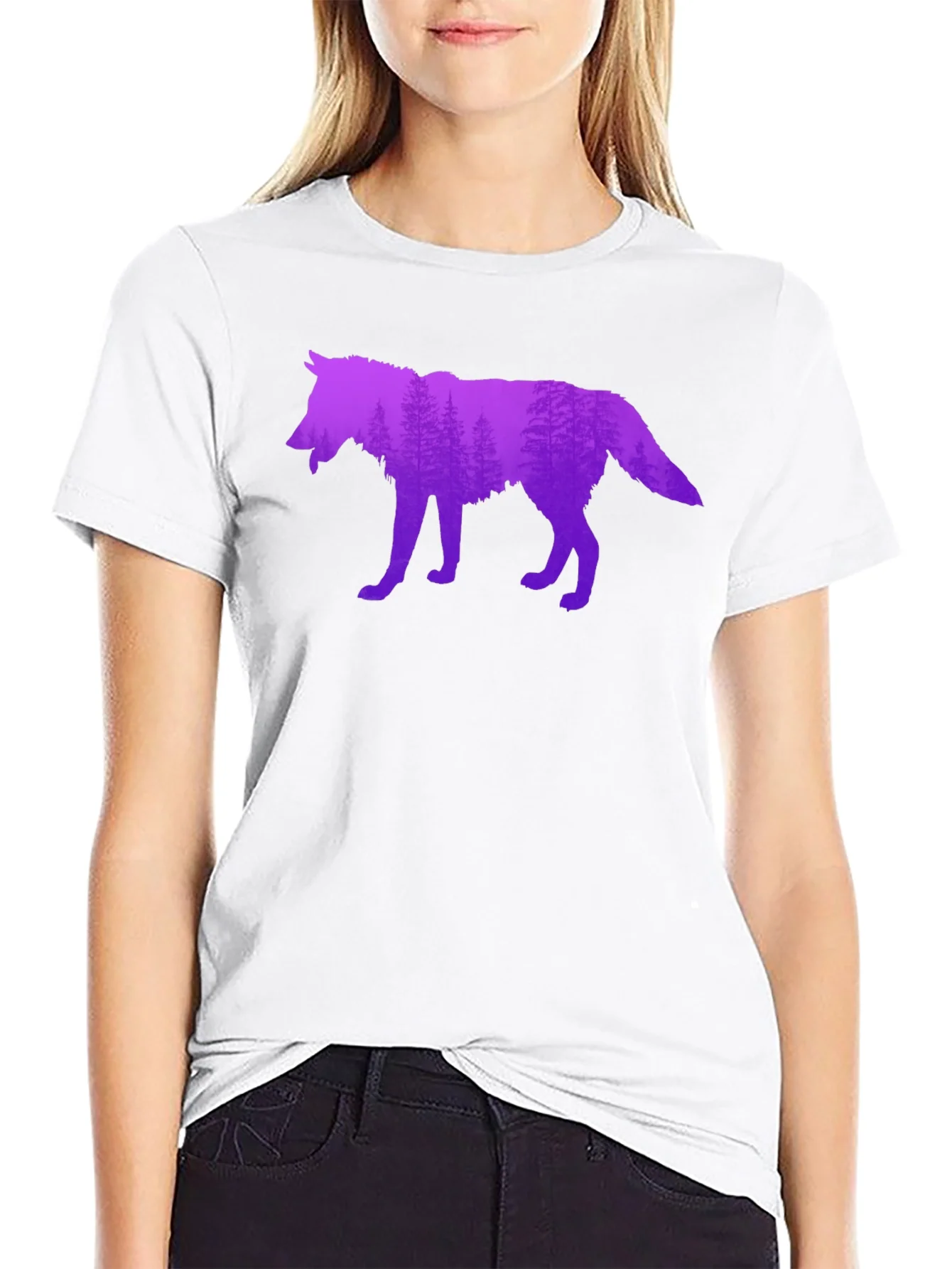 Wolf Silhouette Forest Graphic T-Shirt