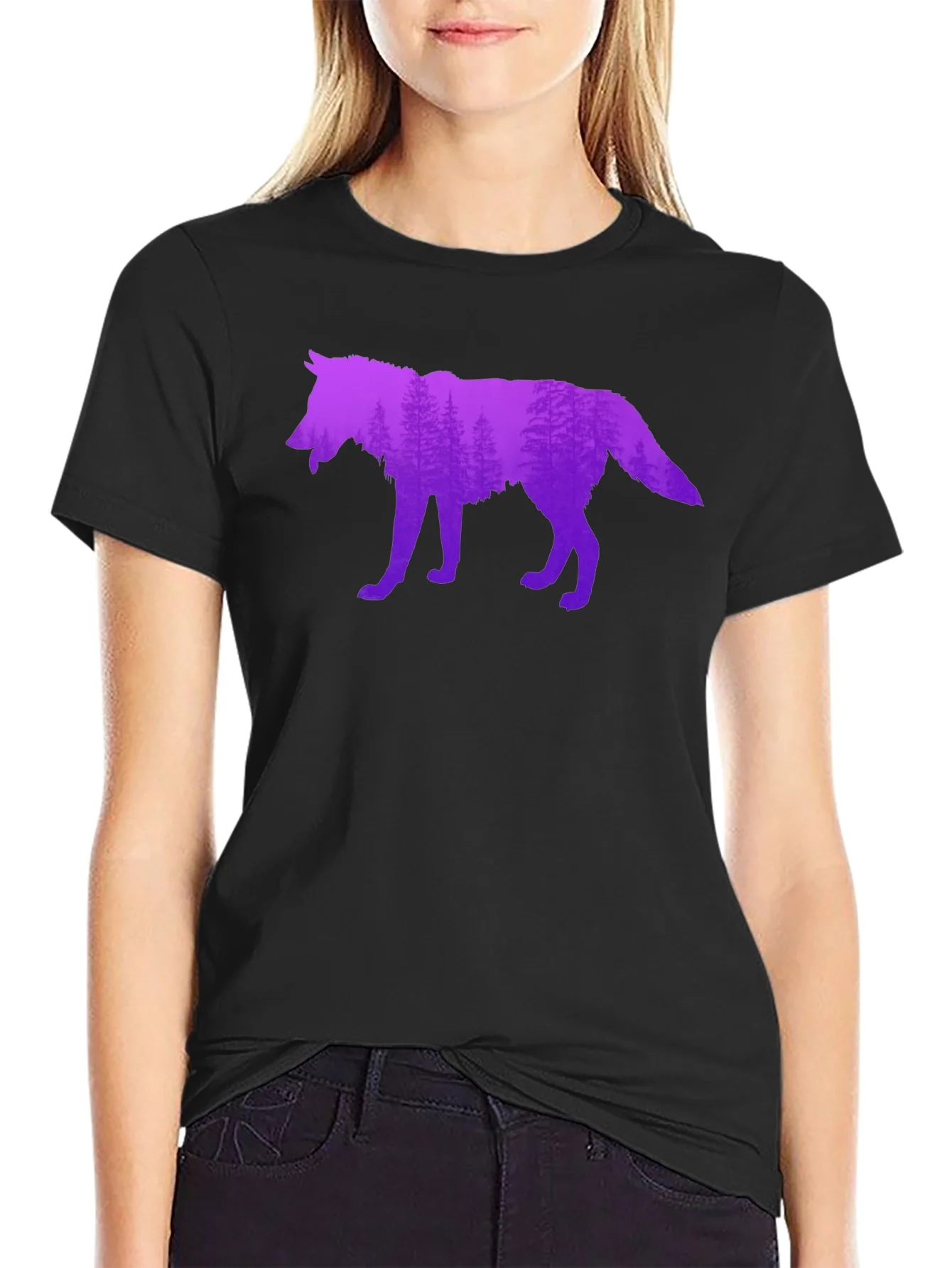 Wolf Silhouette Forest Graphic T-Shirt