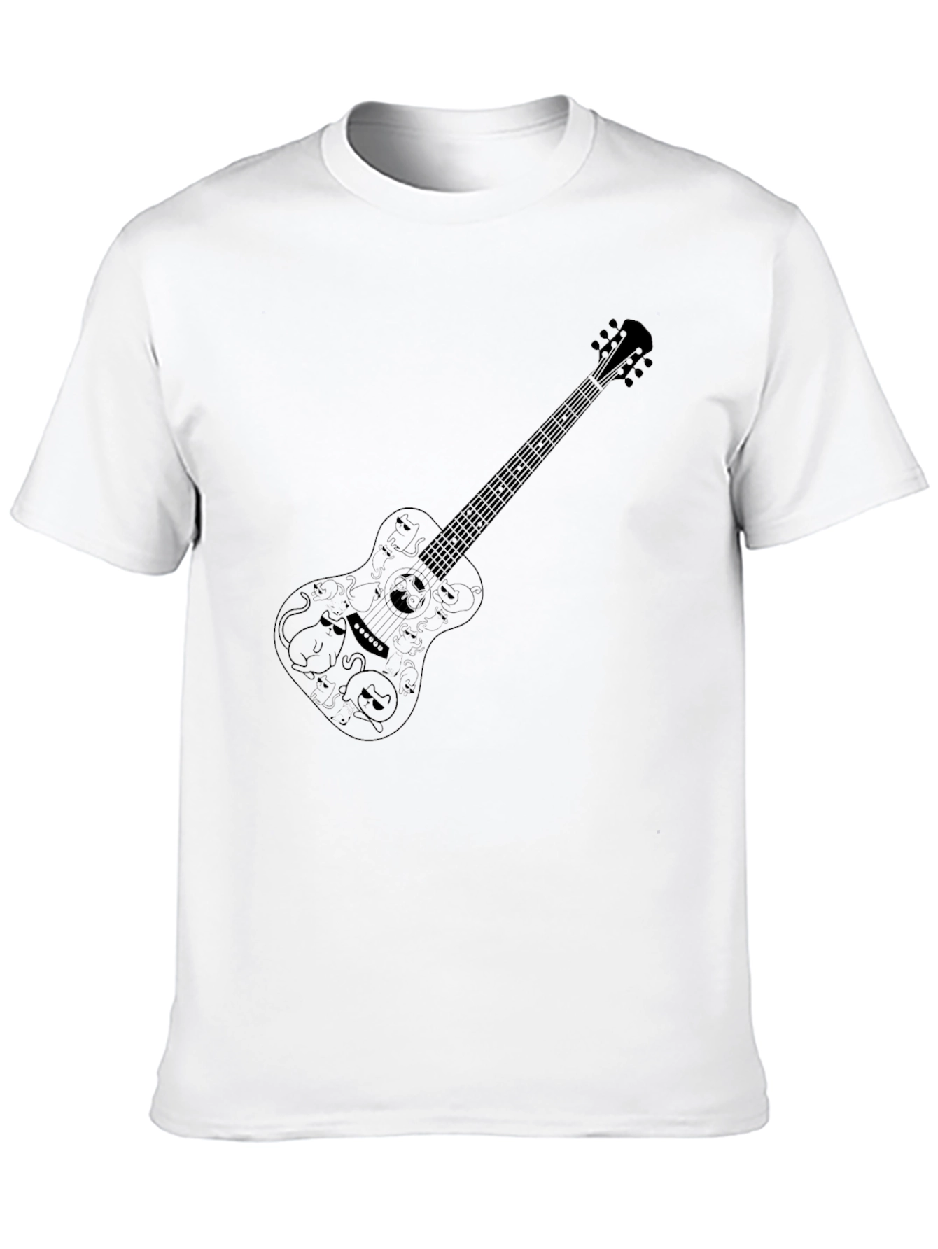 Guitar Cat T-Shirt - Black Cotton Crew Neck