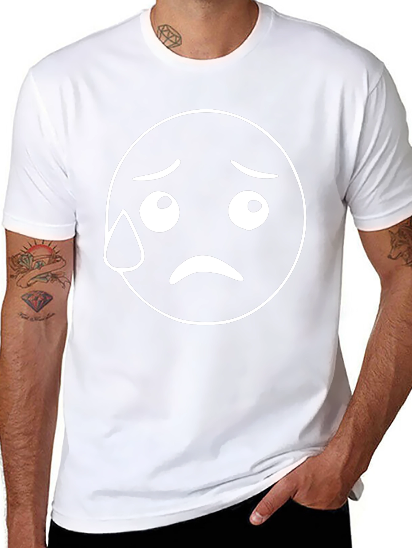 Sad Emoji Graphic Tee - Black Comfort Fit
