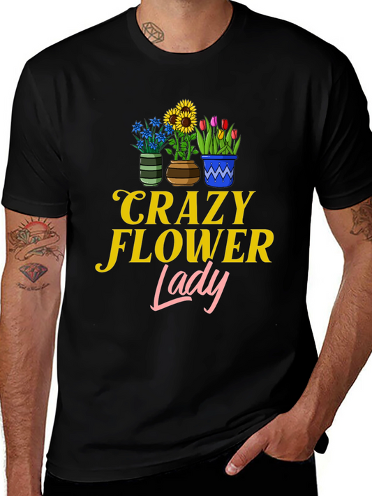 Crazy Flower Lady Graphic T-Shirt