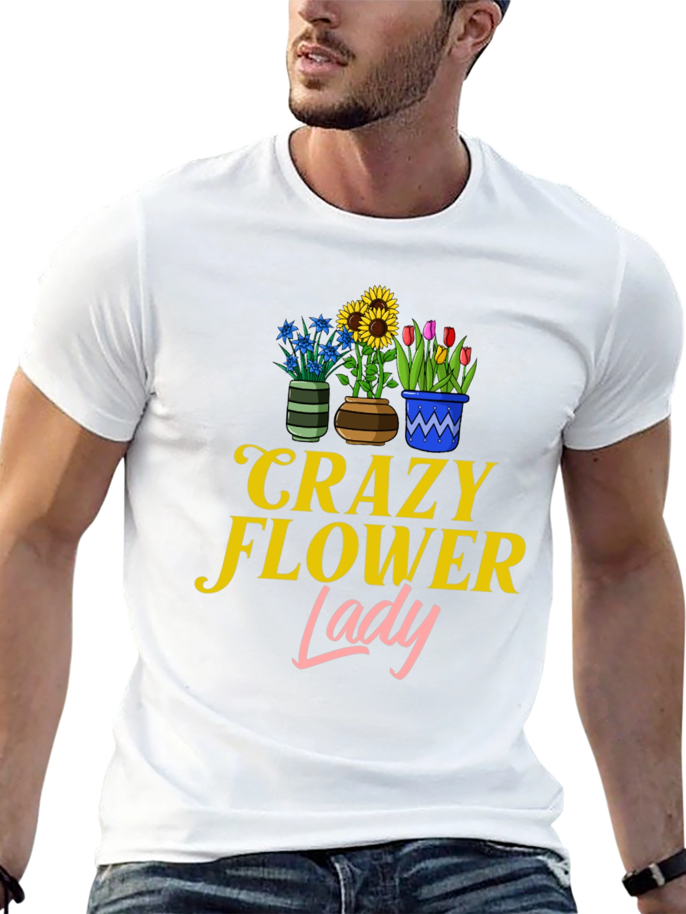 Crazy Flower Lady Graphic T-Shirt