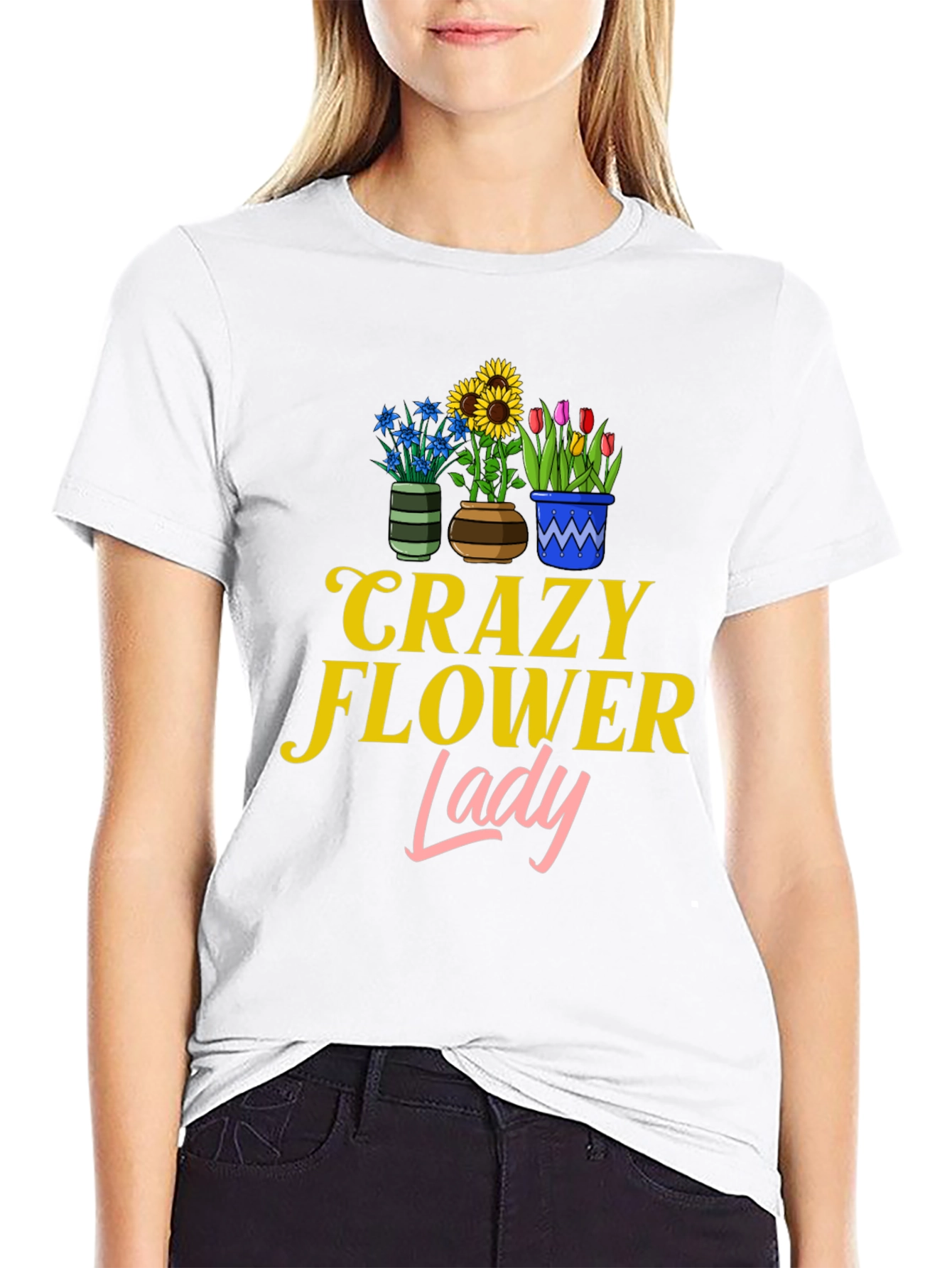 Crazy Flower Lady Graphic T-Shirt