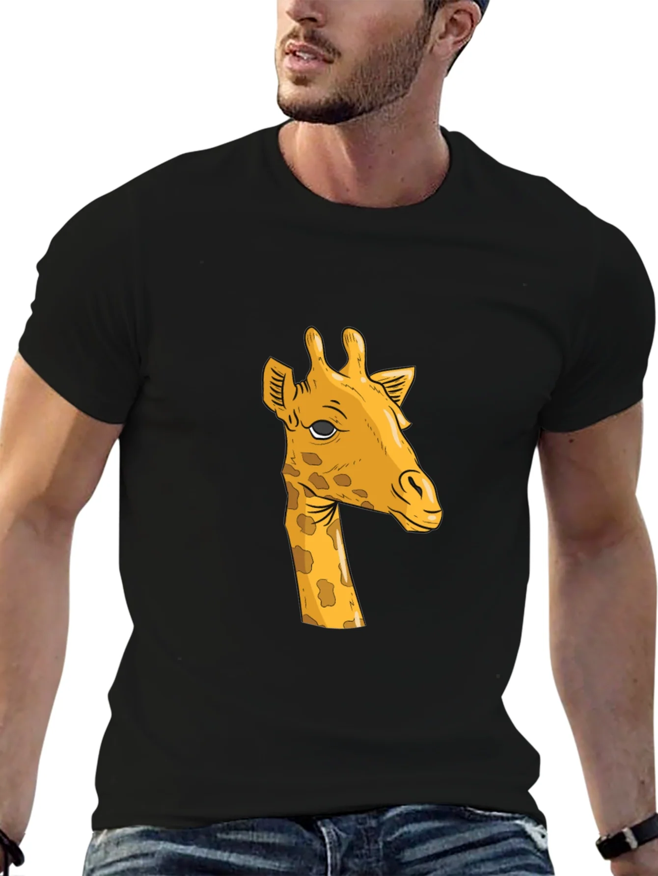 Giraffe Graphic Tee - Black Cotton T-Shirt