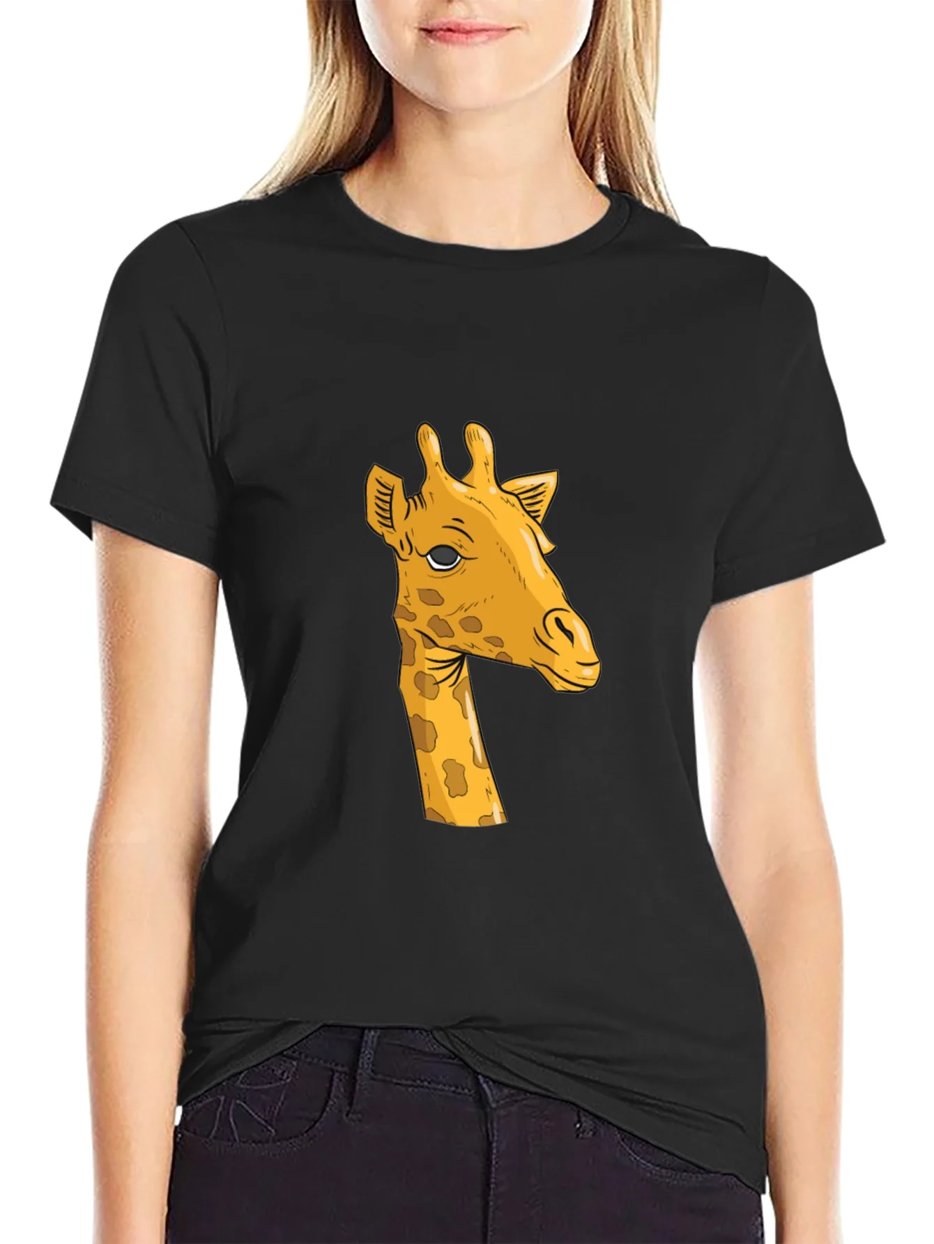 Giraffe Graphic Tee - Black Cotton T-Shirt
