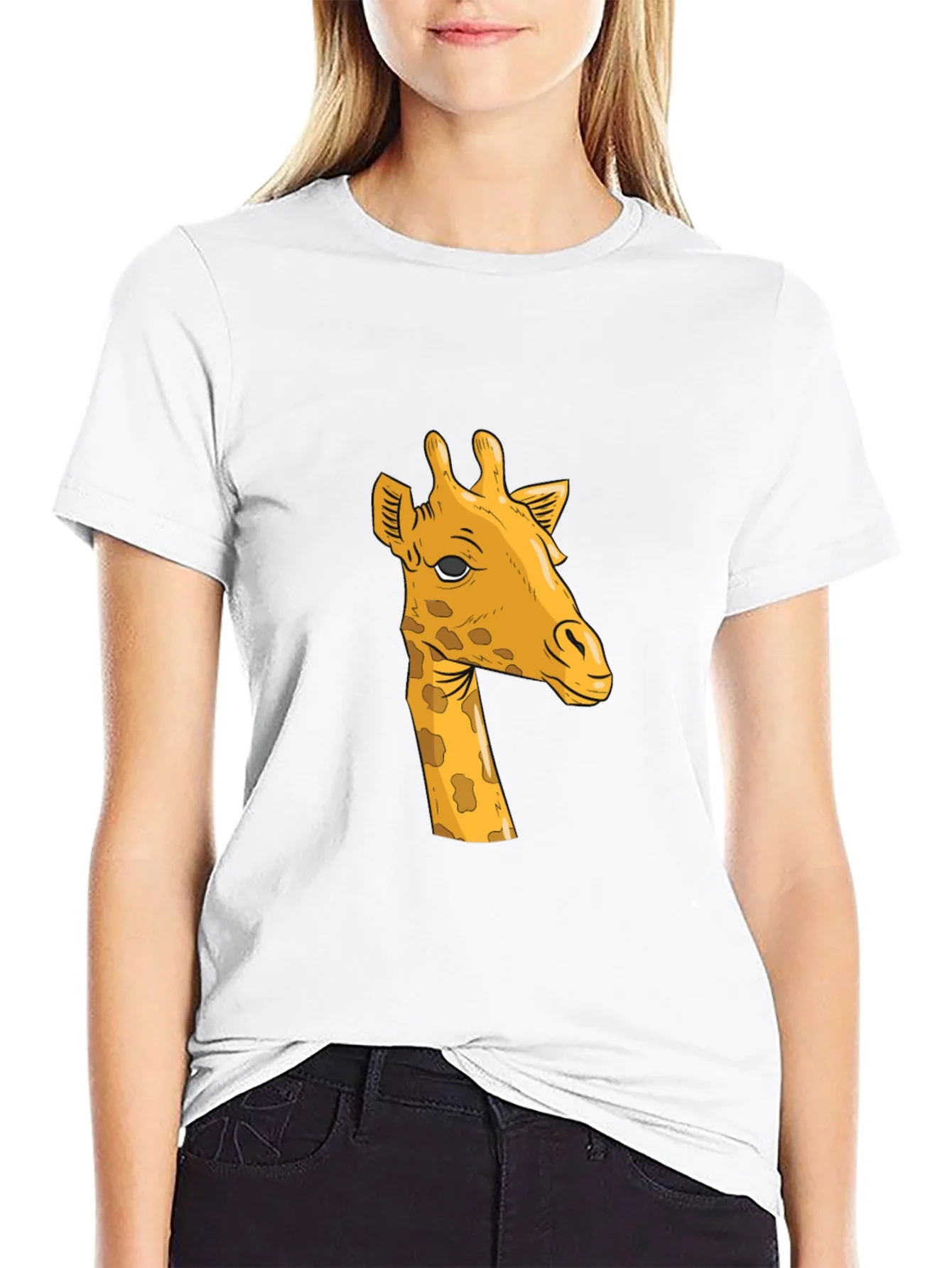 Giraffe Graphic Tee - Black Cotton T-Shirt