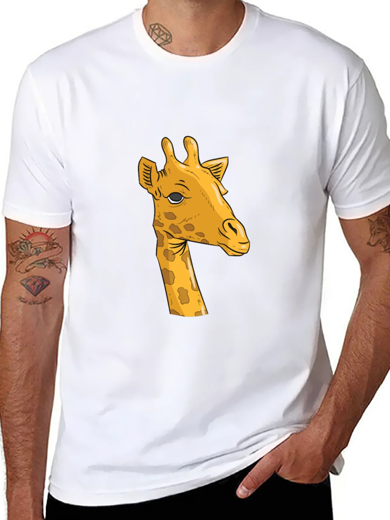 Giraffe Graphic Tee - Black Cotton T-Shirt