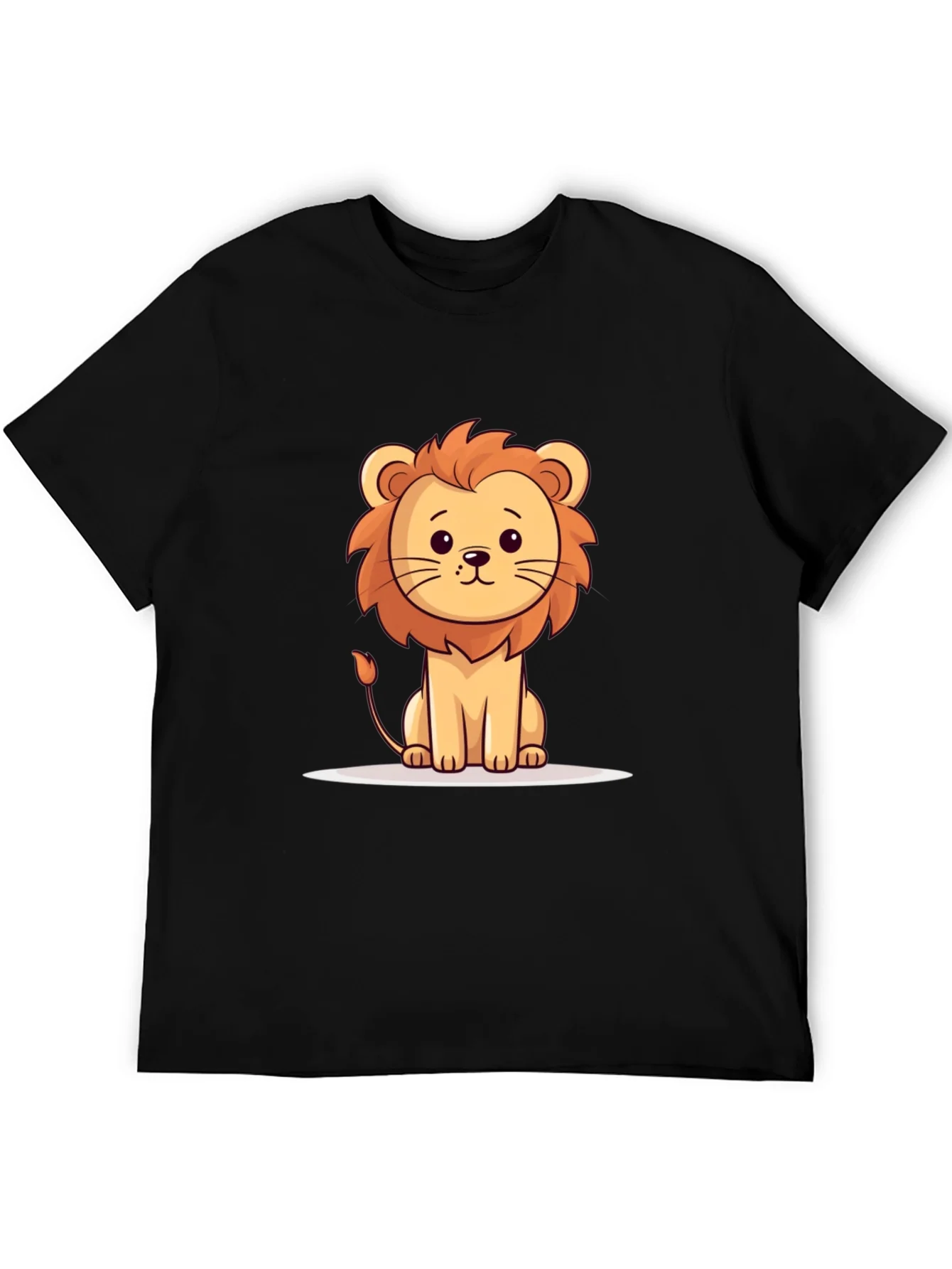 Cute Cartoon Lion Black T-Shirt
