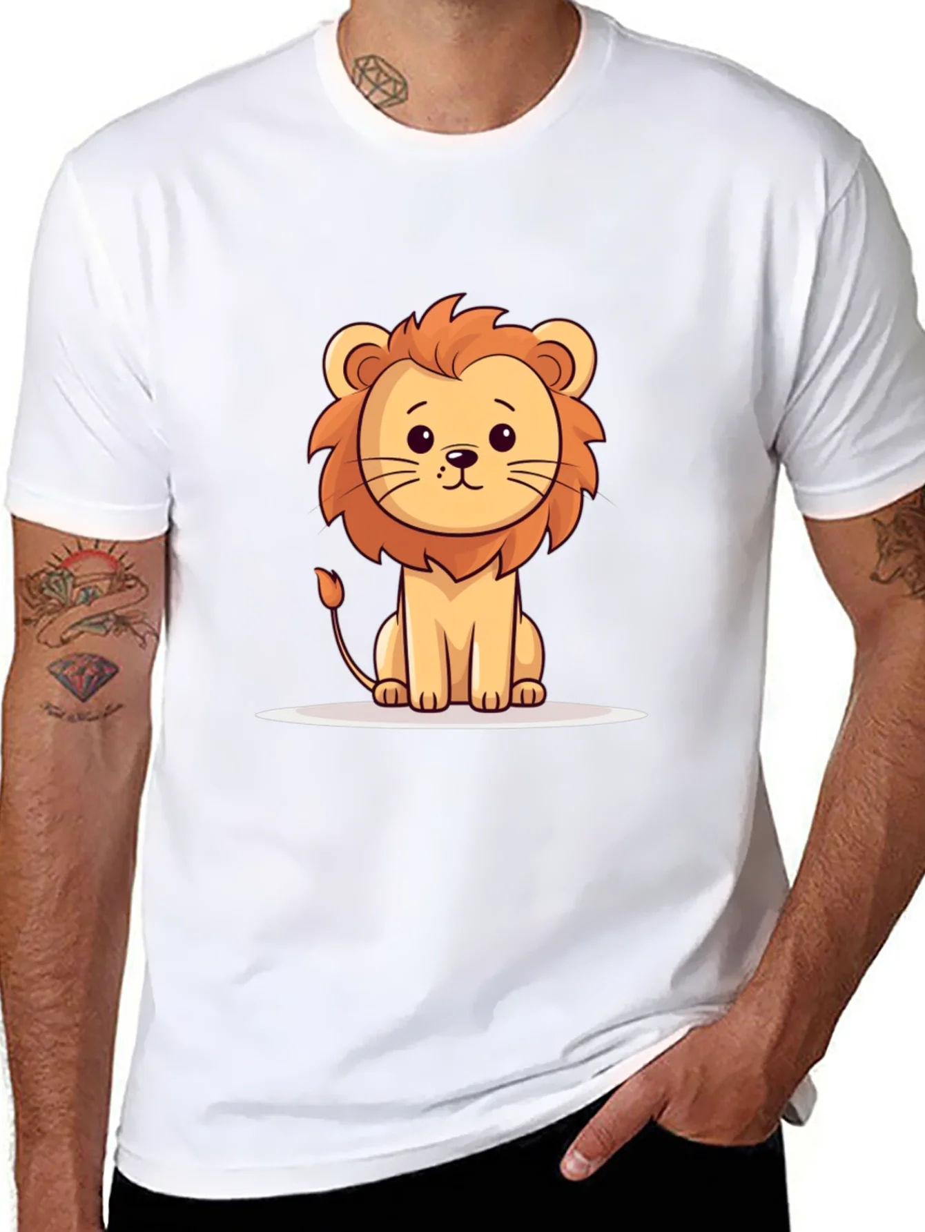 Cute Cartoon Lion Black T-Shirt