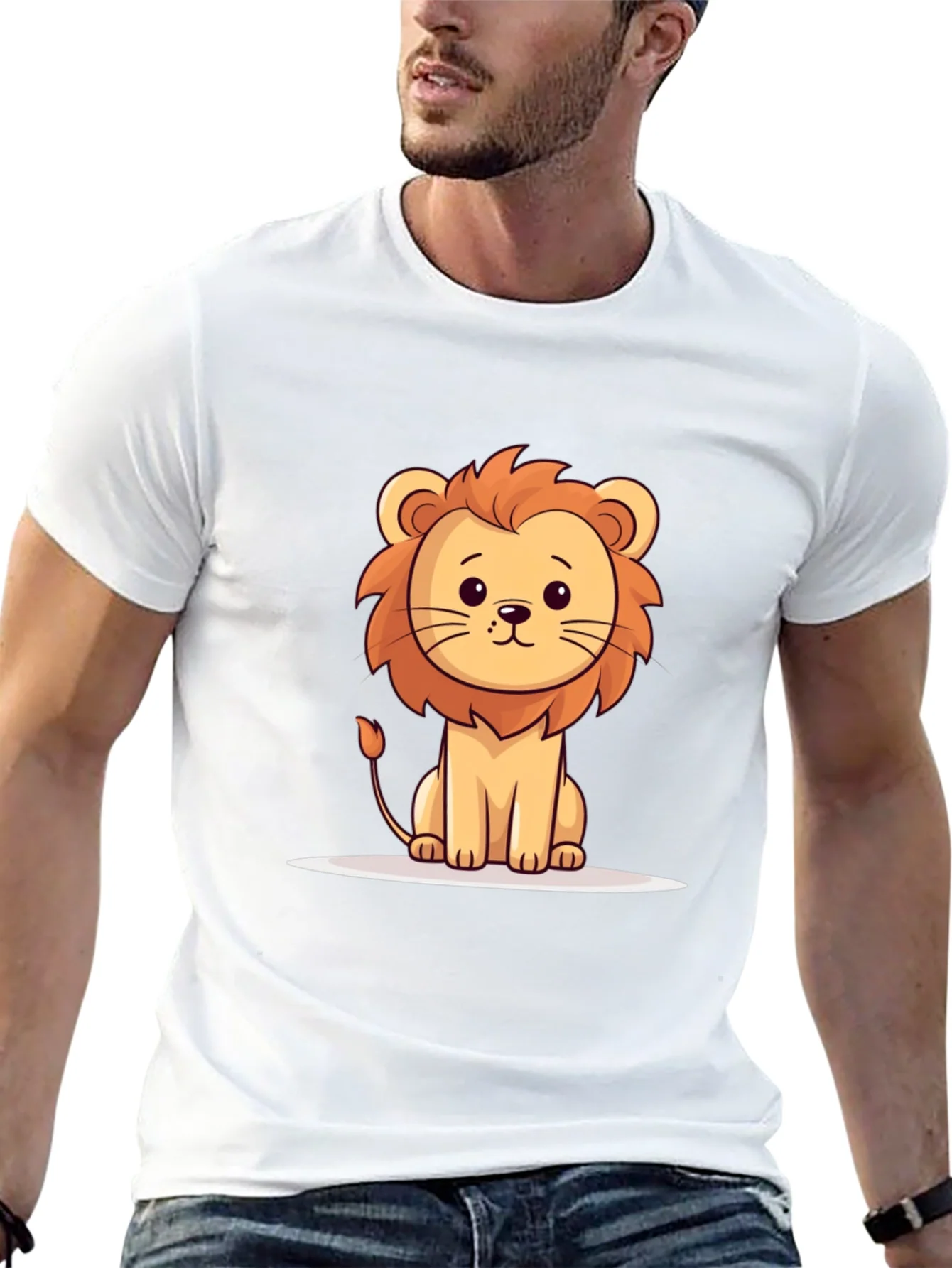 Cute Cartoon Lion Black T-Shirt