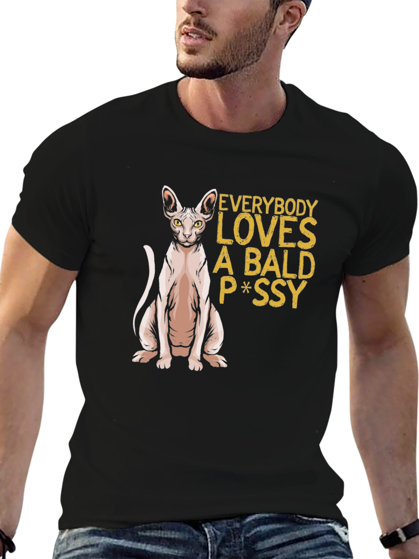 Bald Cat P*ssy T-Shirt - Funny Novelty Tee