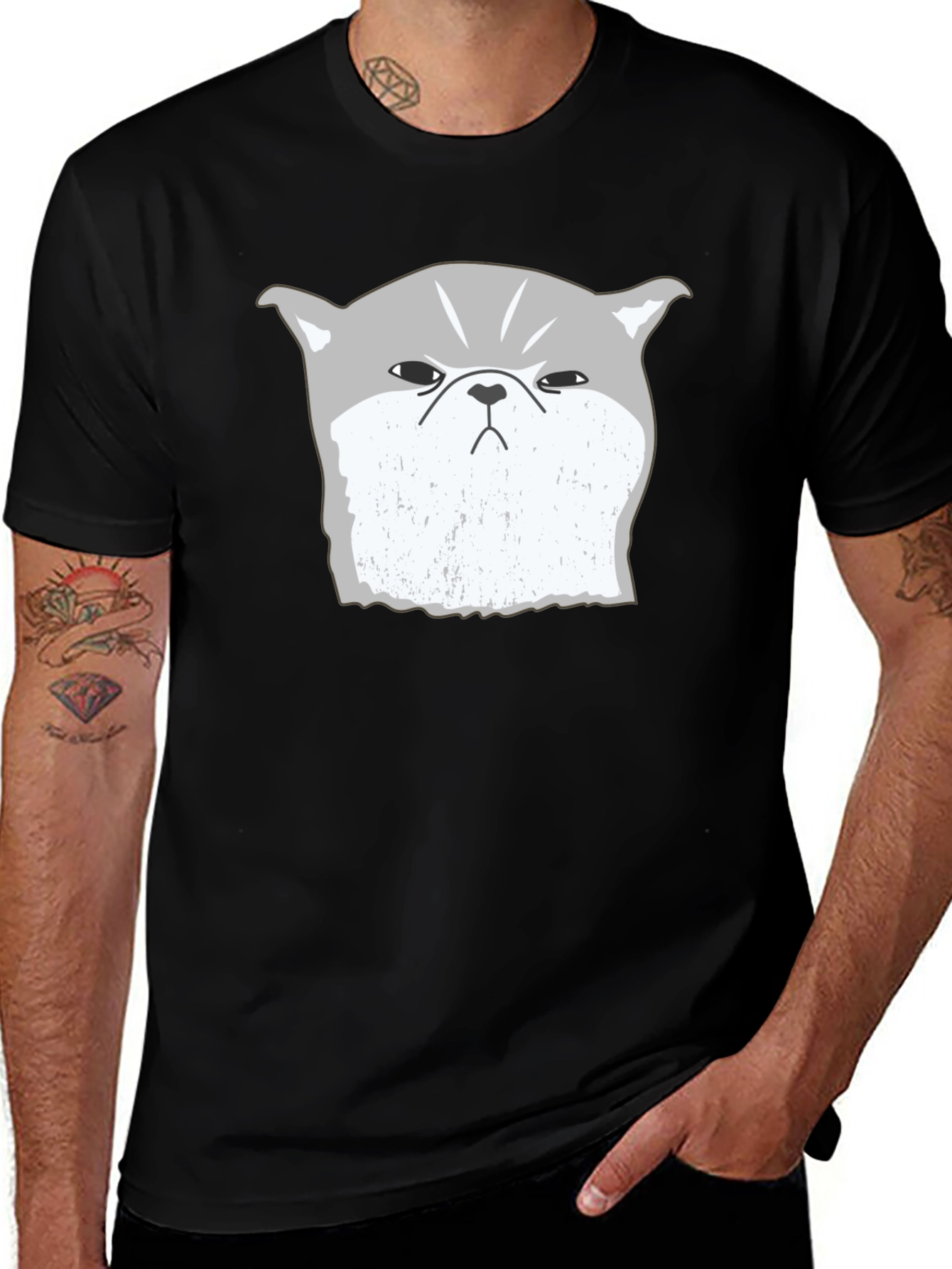 Grumpy Cat Graphic Tee - Black Cotton Blend T-Shirt