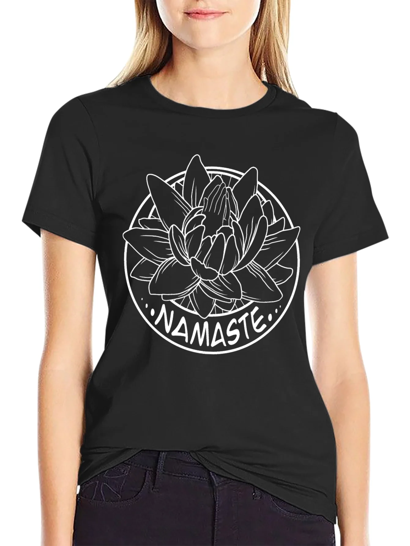 Namaste Lotus Flower Graphic T-Shirt - Black