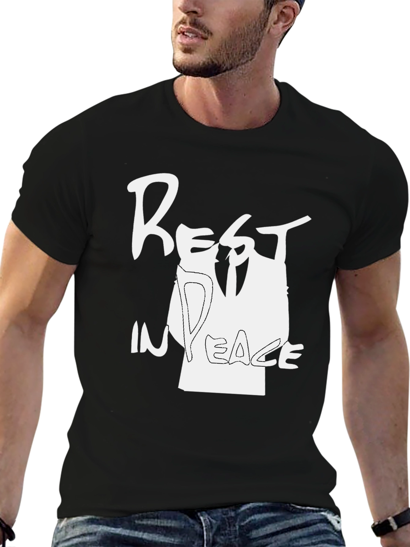 Rest In Peace Graphic Print Black T-Shirt