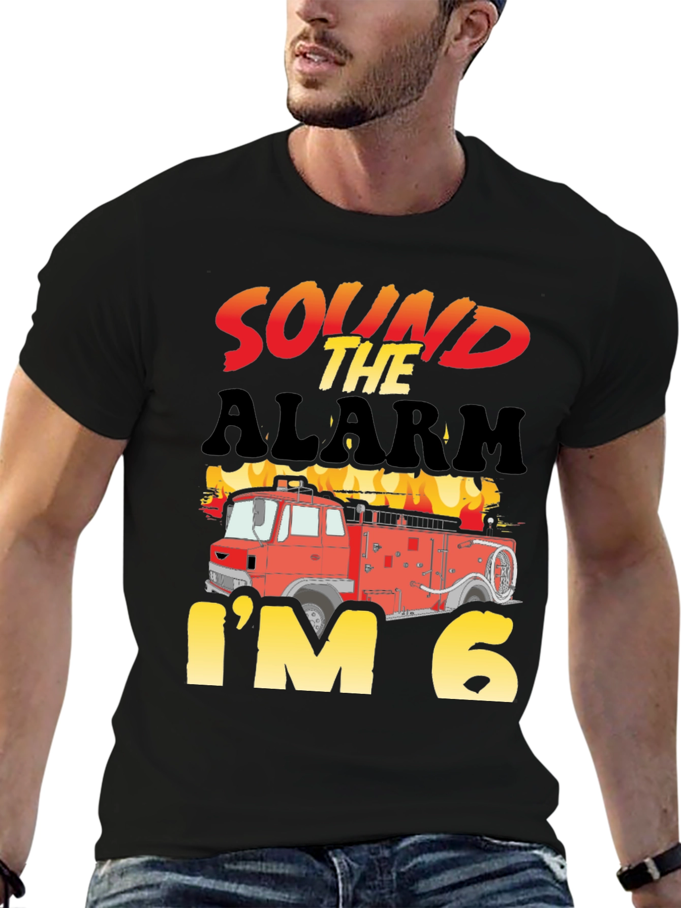 Sound the Alarm Im Six Firetruck Birthday T-Shirt