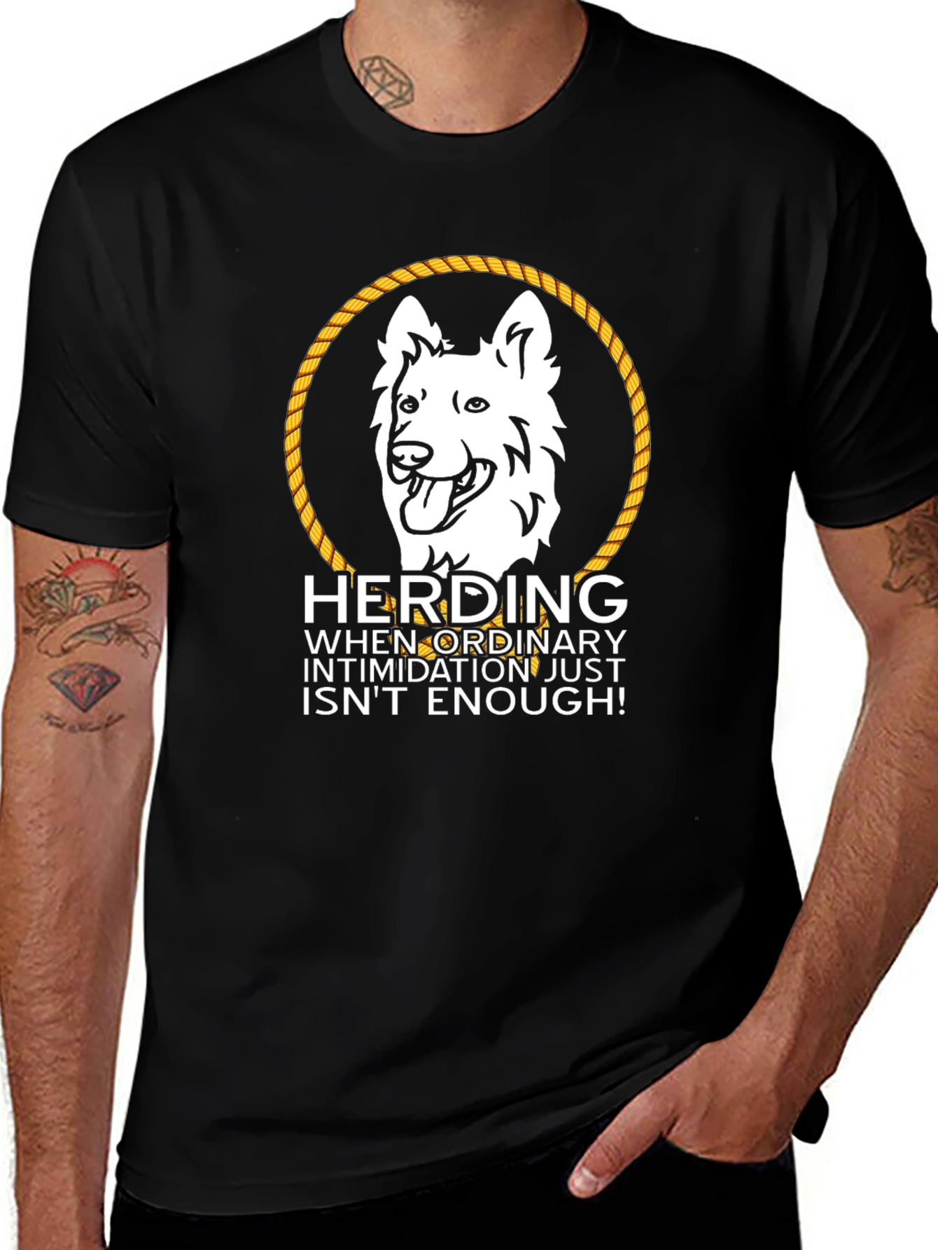 Herding Dog Graphic Tee - White Shepherd Rope Design
