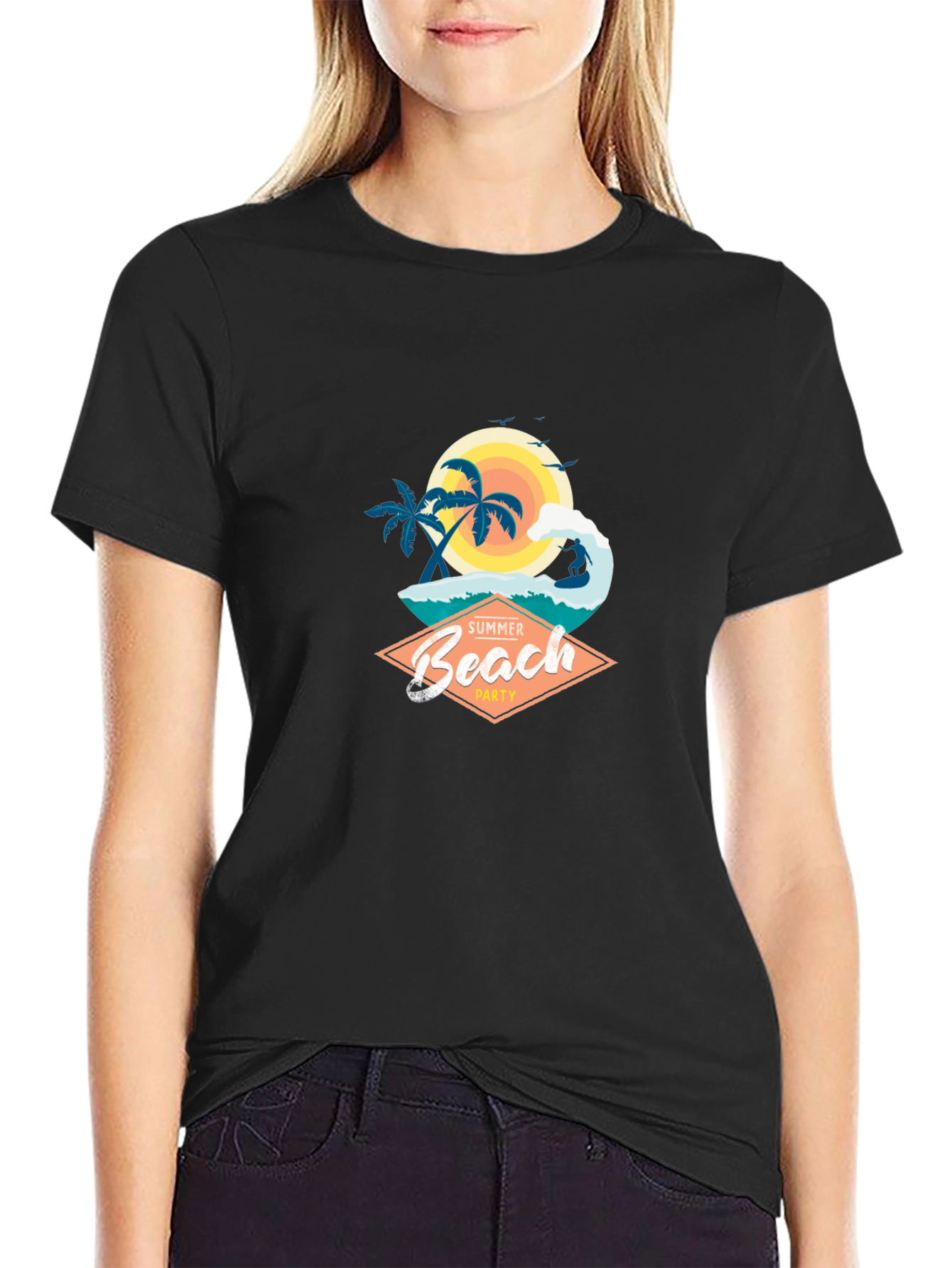 Summer Beach Party Graphic T-Shirt - Black